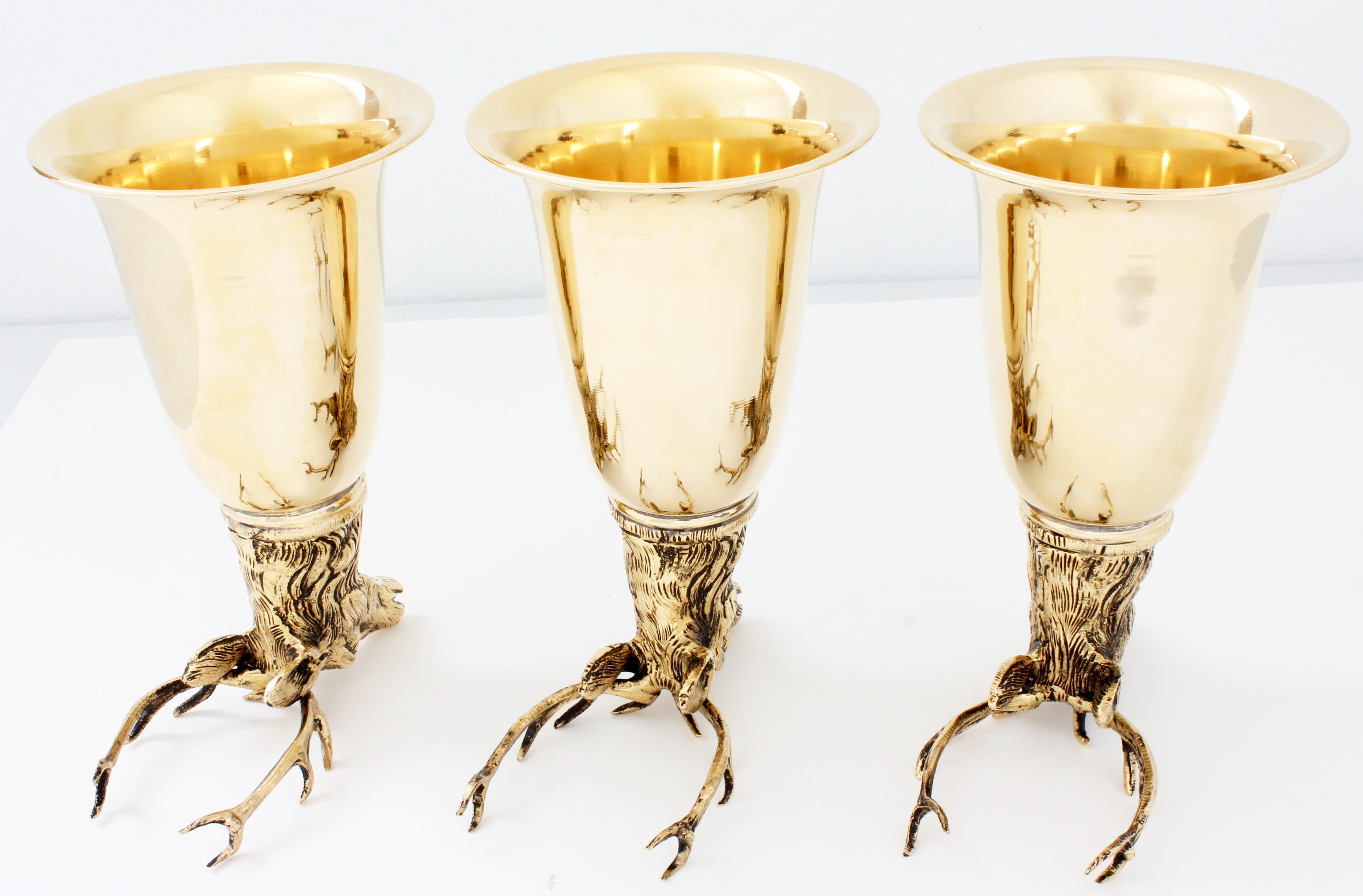 Rare Gucci Gold Plated Stag Barware Set Goblets Cocktail Cups Set of 3 in Box  In Good Condition In Port Saint Lucie, FL