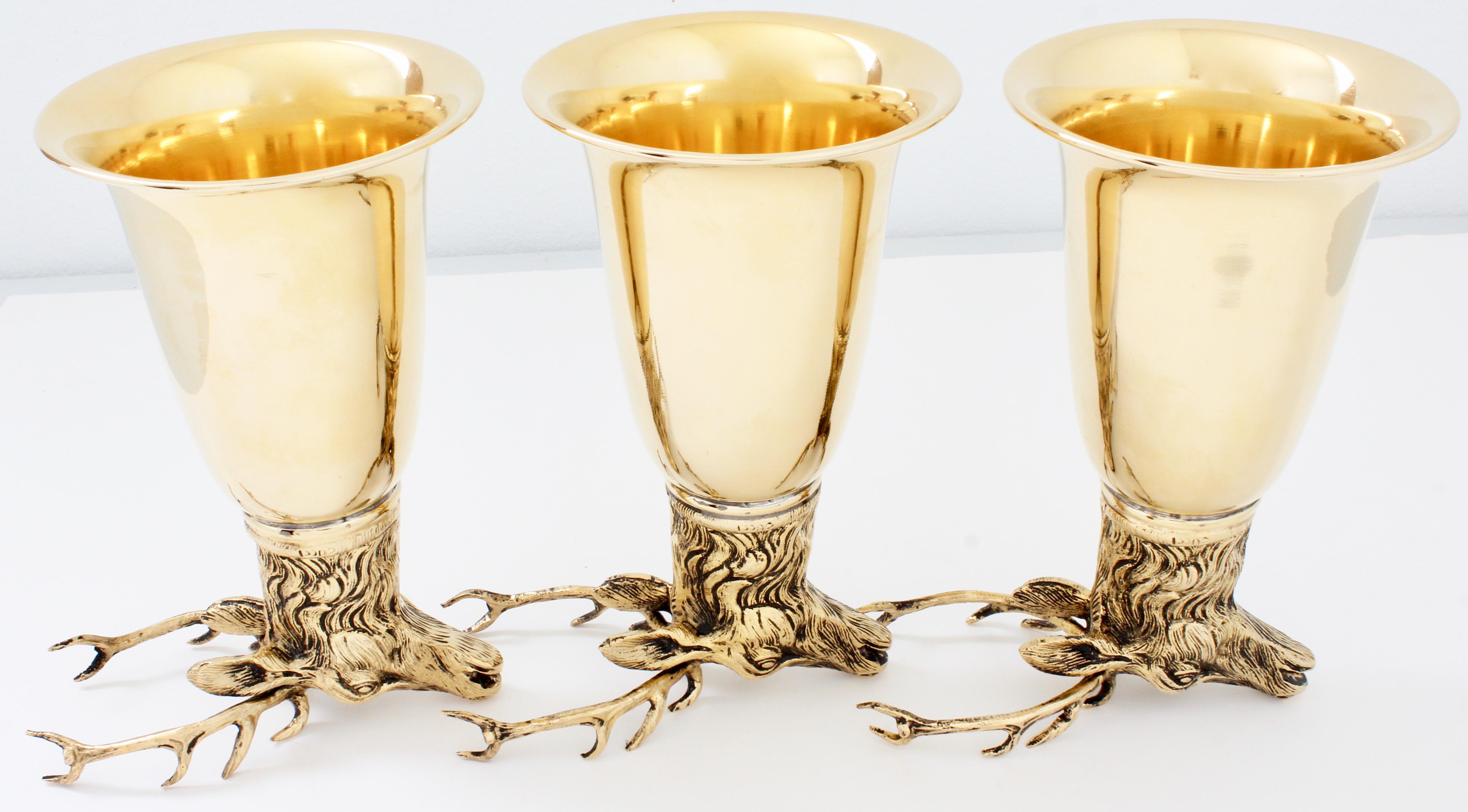Women's or Men's Rare Gucci Gold Plated Stag Barware Set Goblets Cocktail Cups Set of 3 in Box 