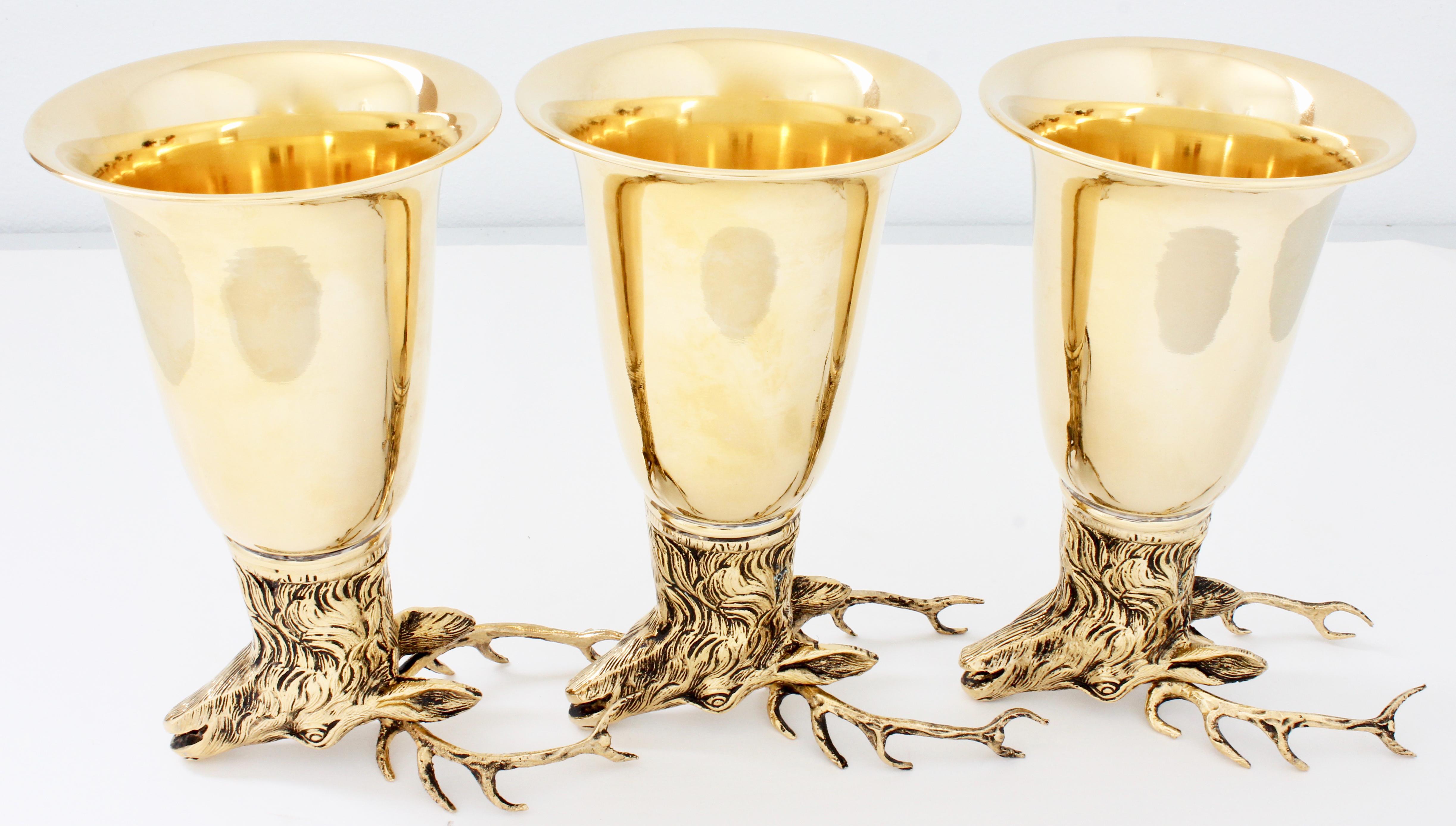 Rare Gucci Gold Plated Stag Barware Set Goblets Cocktail Cups Set of 3 in Box  2