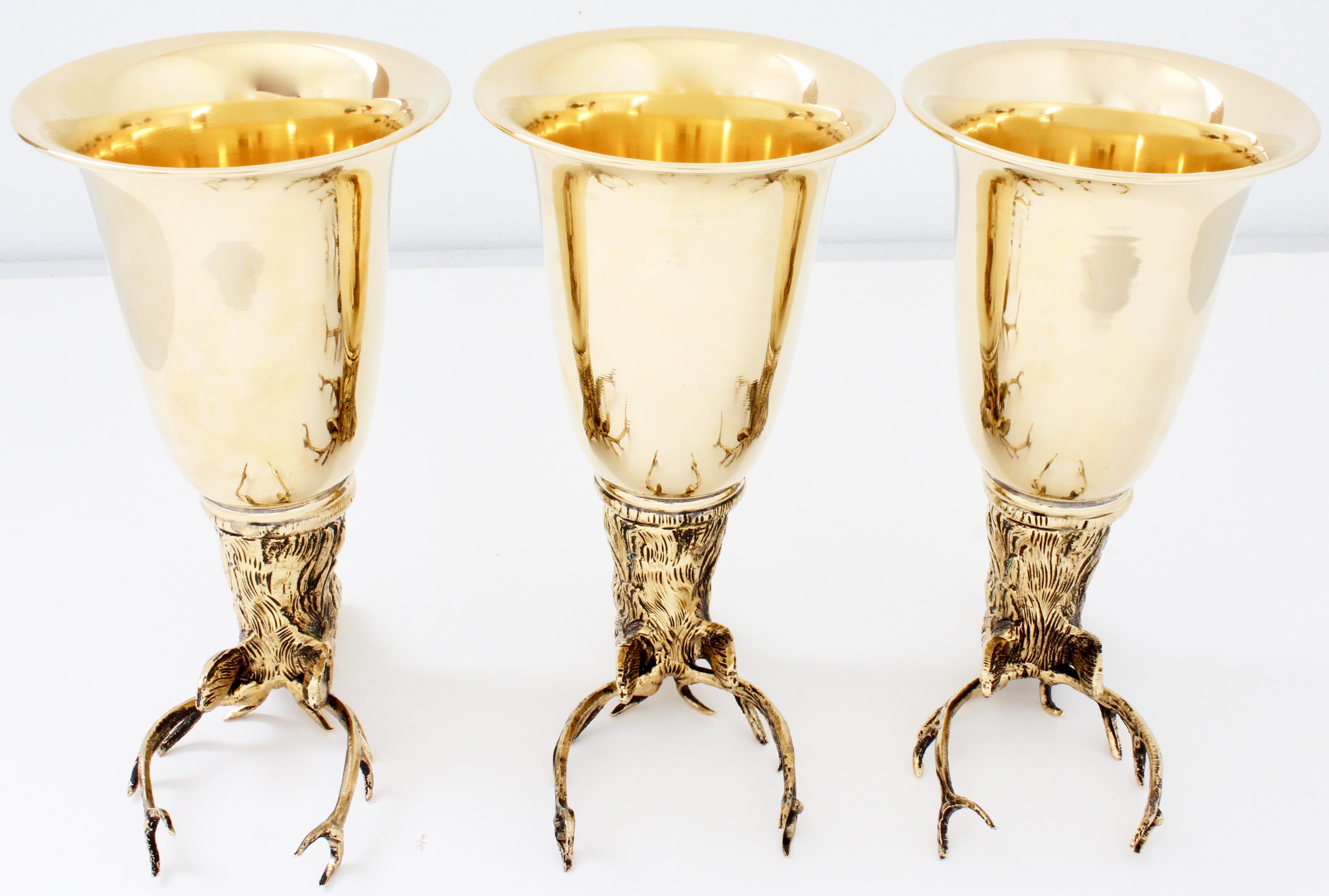Rare Gucci Gold Plated Stag Barware Set Goblets Cocktail Cups Set of 3 in Box  3
