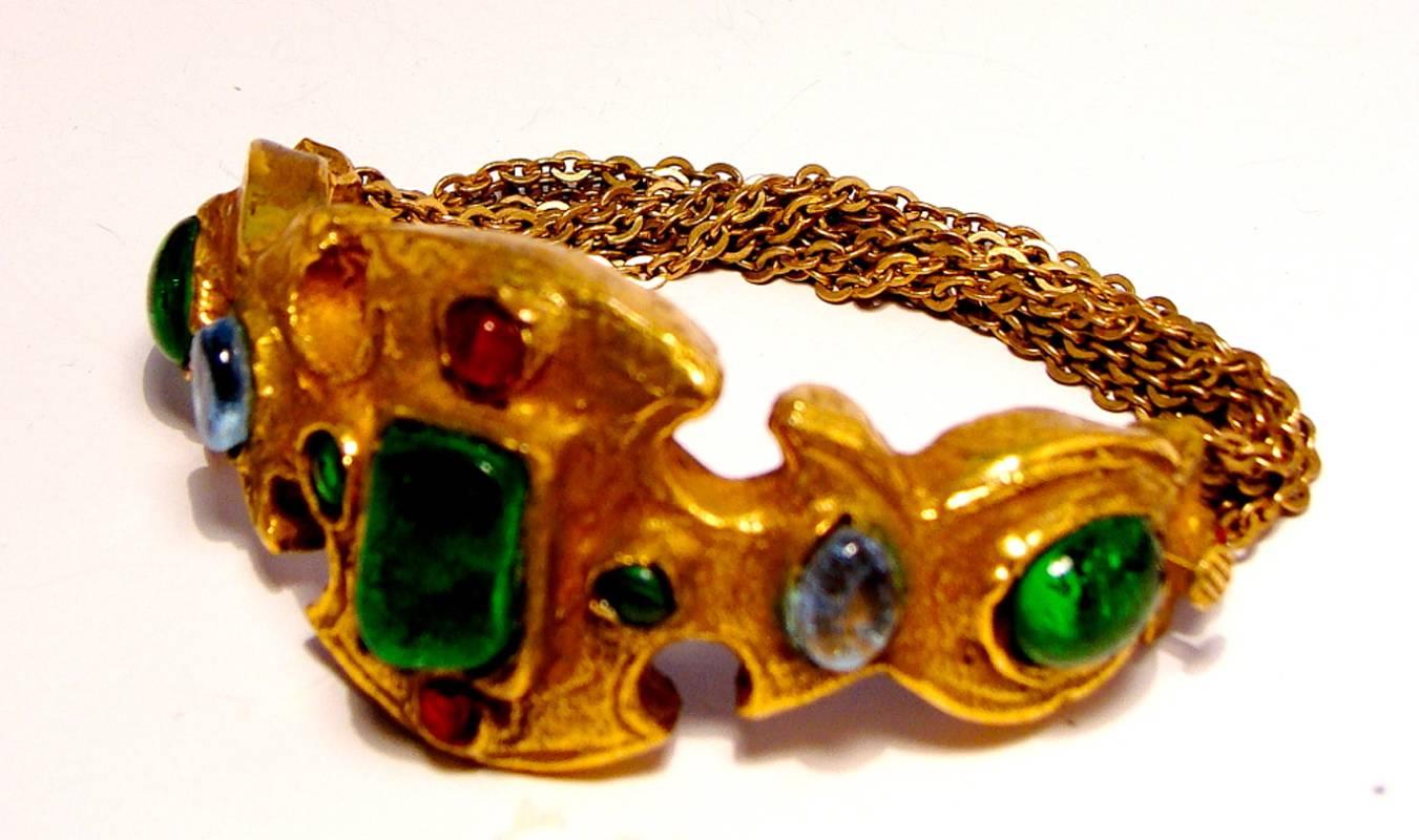 This Etruscan influenced bracelet was created by Robert Goossens for Chanel circa late 1970s.  Martine Goossens has confirmed this piece to be her fathers work (created at the workshop Marais quarter; 83 Rue du Temple. PARIS) and a copy of her email