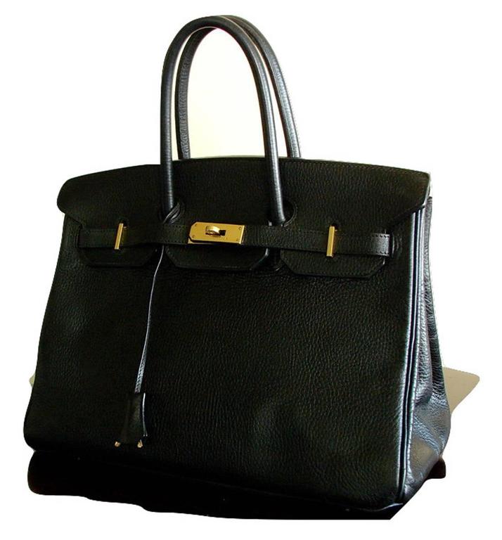 Hermes Birkin Bag 35cm Noir Black Ardennes Leather Gold Hardware For