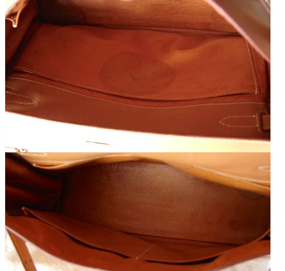 Brown 1960s Hermes Kelly 32cm Bag Gold Box Leather + Shoulder Strap Bonwit Teller Rare
