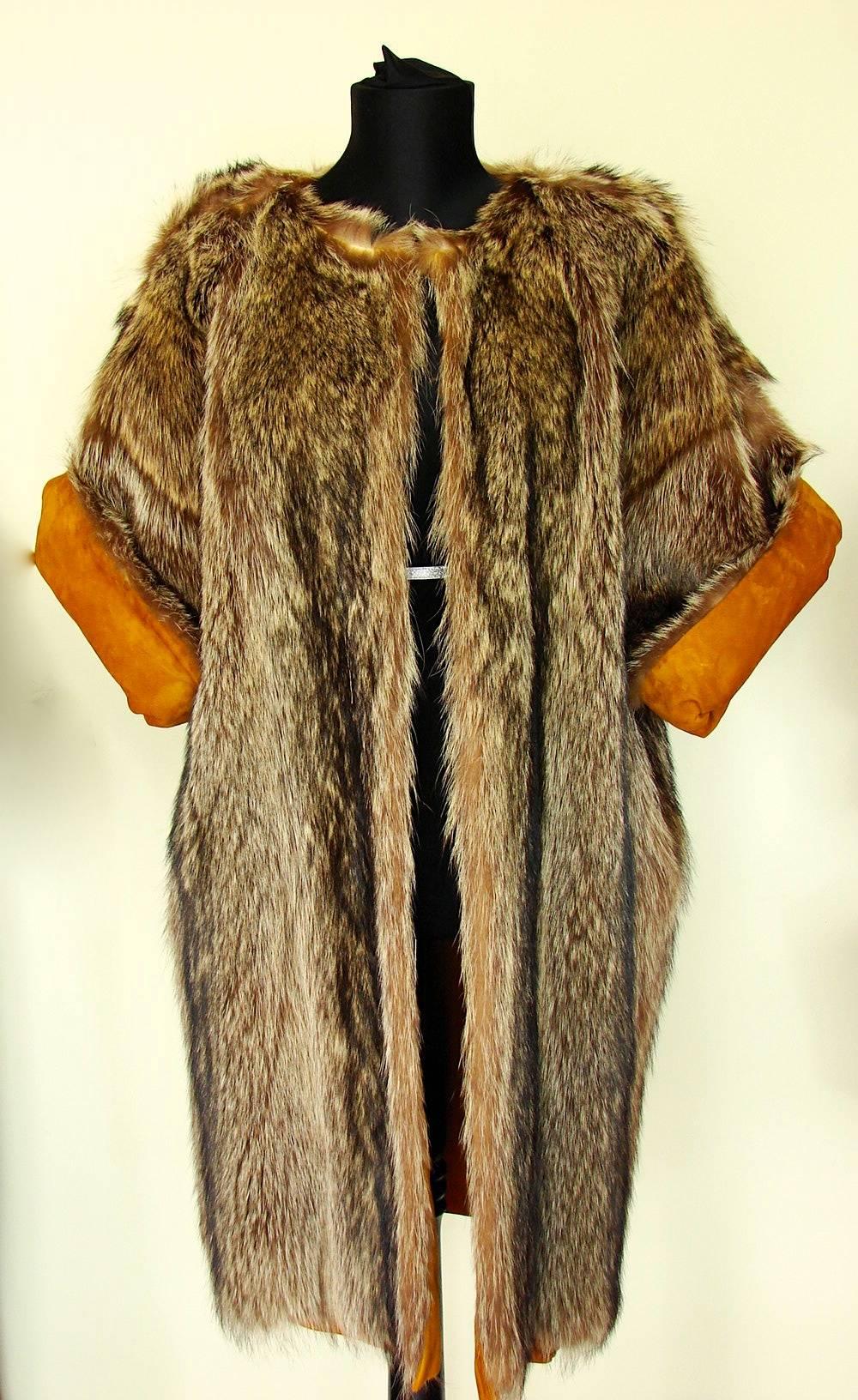 Brown Ultra Rare Bonnie Cashin Sills Reversible Gold Suede and Raccoon Fur Coat 60s