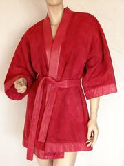 Bonnie Cashin Cherry Red Suede Kimono with Leather Trim and Belt, 1960s