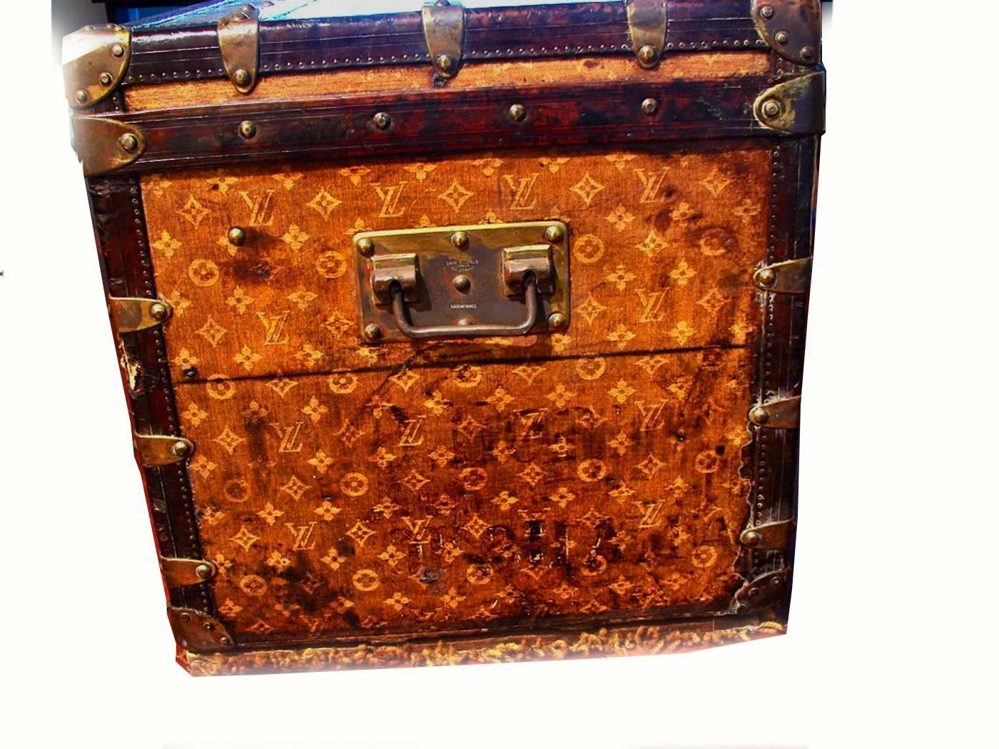 Black Louis Vuitton Monogram Haute Courier Large Steamer Trunk on Wheels 1900s