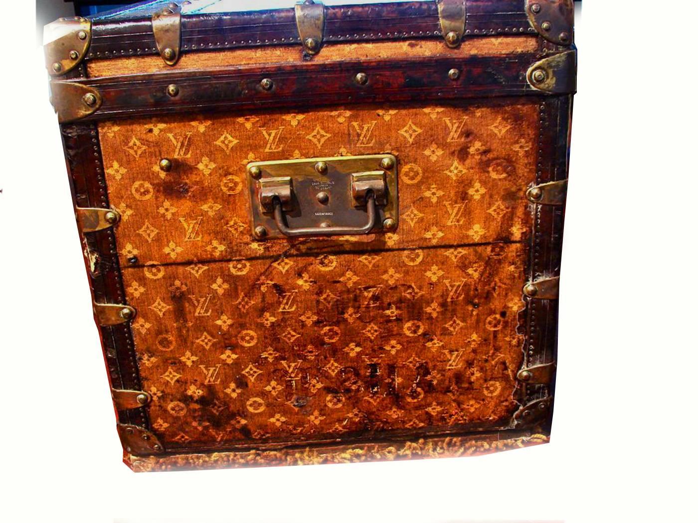 Black Louis Vuitton Monogram Haute Courier Large Steamer Trunk on Wheels 1900s 