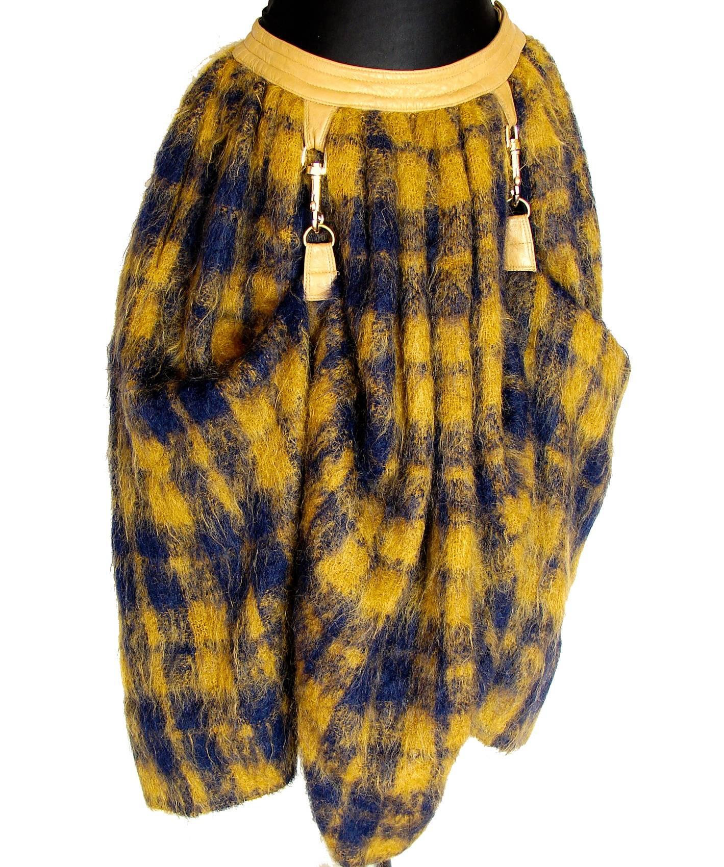Brown Bonnie Cashin for Sills Skirt Iconic Dog Leash Plaid Mohair Wool Vintage 60s M