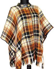 Bonnie Cashin for Sills Butterscotch Wool & Black Leather Fringe Cape 1960s