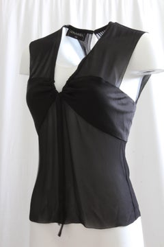 Chanel Sheer Silk Chiffon and Satin Blouse with Cinched Collar and Open Back S