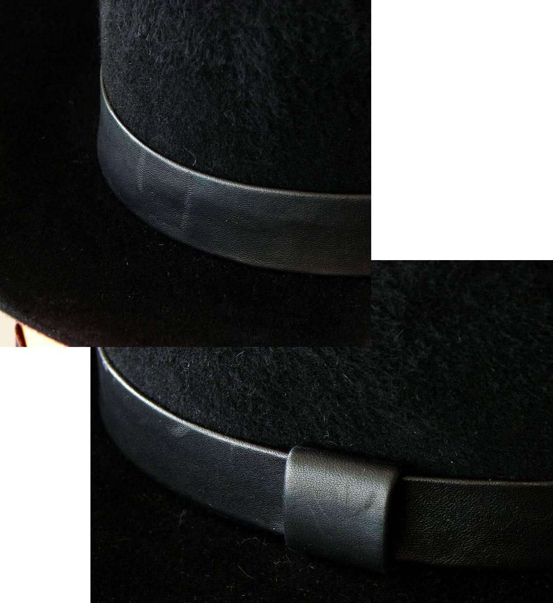 Hermes Wide Brim Hat Farandole Black Rabbit Felt Leather Size 56 + Hat Box 3