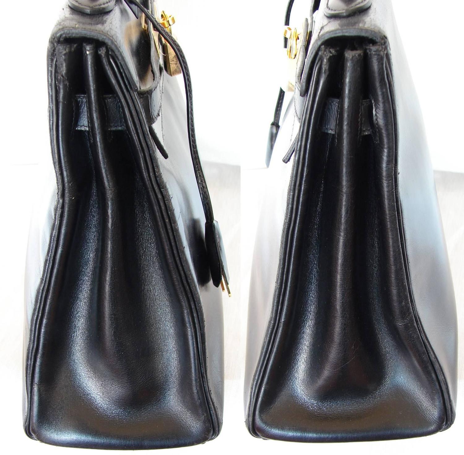 Hermes Kelly 32 Handbag Black Box Leather with Strap 1960s Bonwit ...  