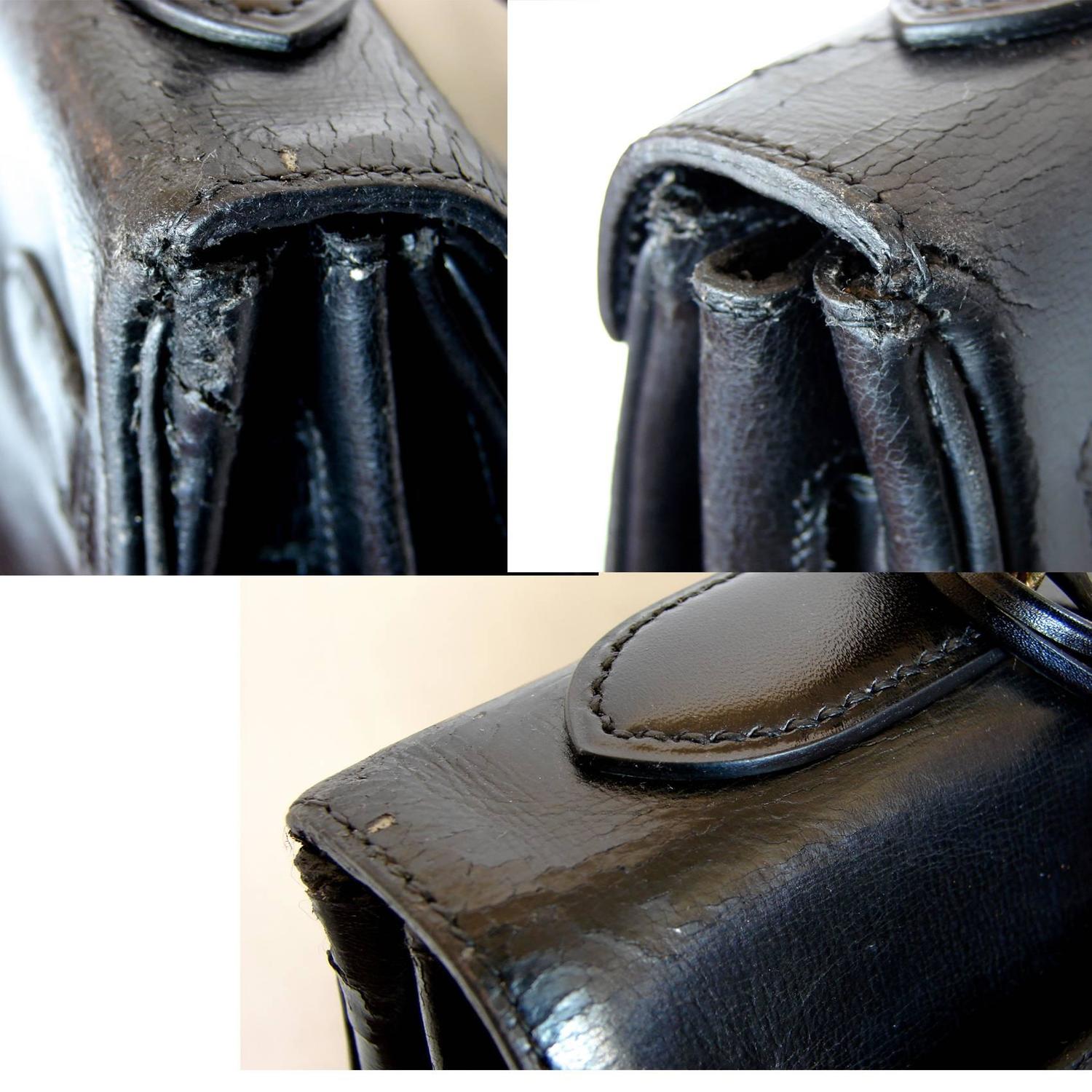 Hermes Kelly 32 Handbag Black Box Leather with Strap 1960s Bonwit ...  