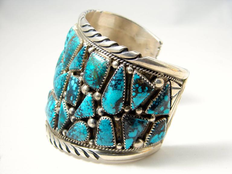 Early Navajo Tommy Moore Turquoise Sterling Silver Cuff Bracelet Huge ...