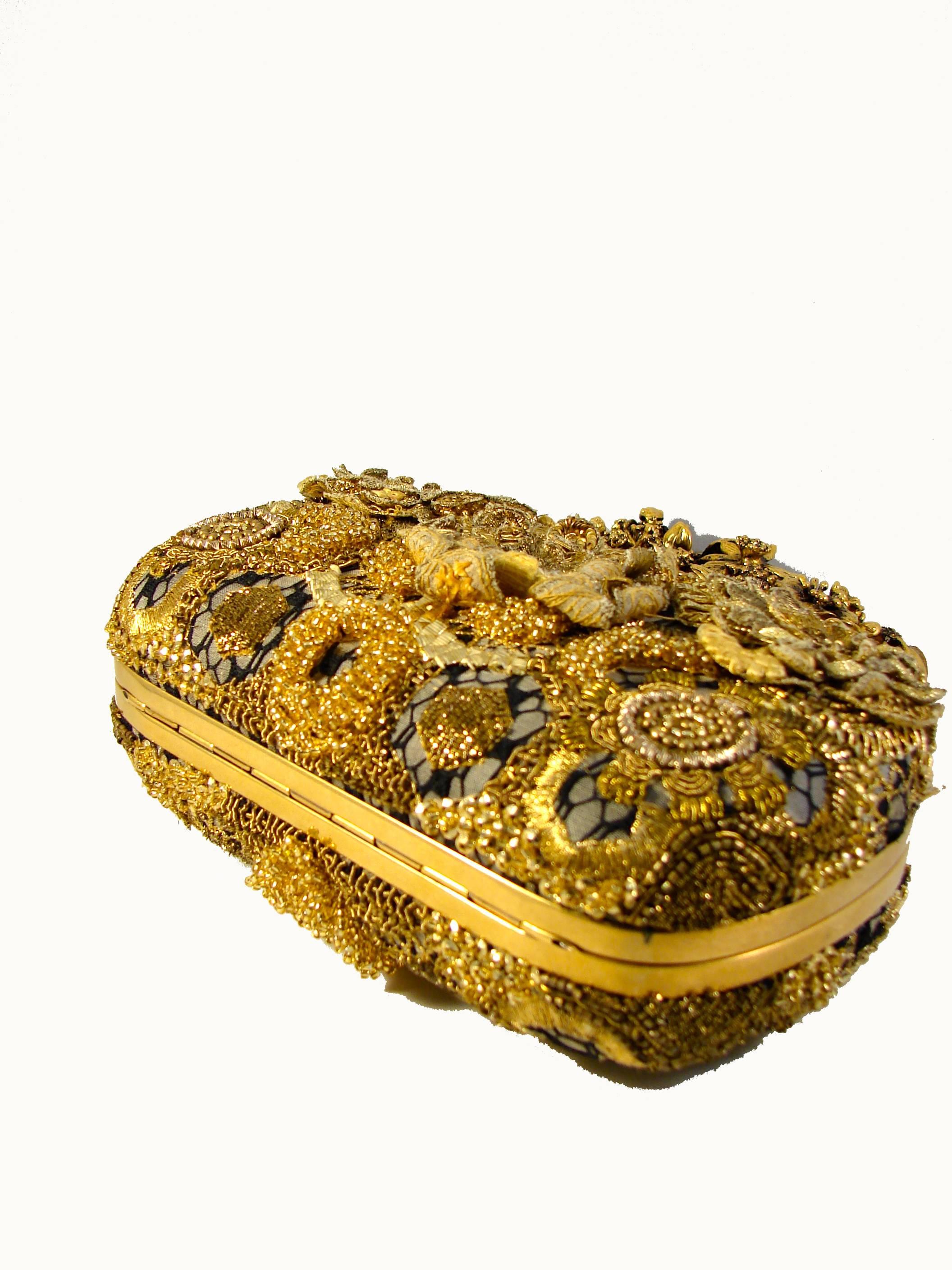 Brown Opulent Alexander McQueen Raso Seta Knuckle Box Clutch Bag in Gold 2014 