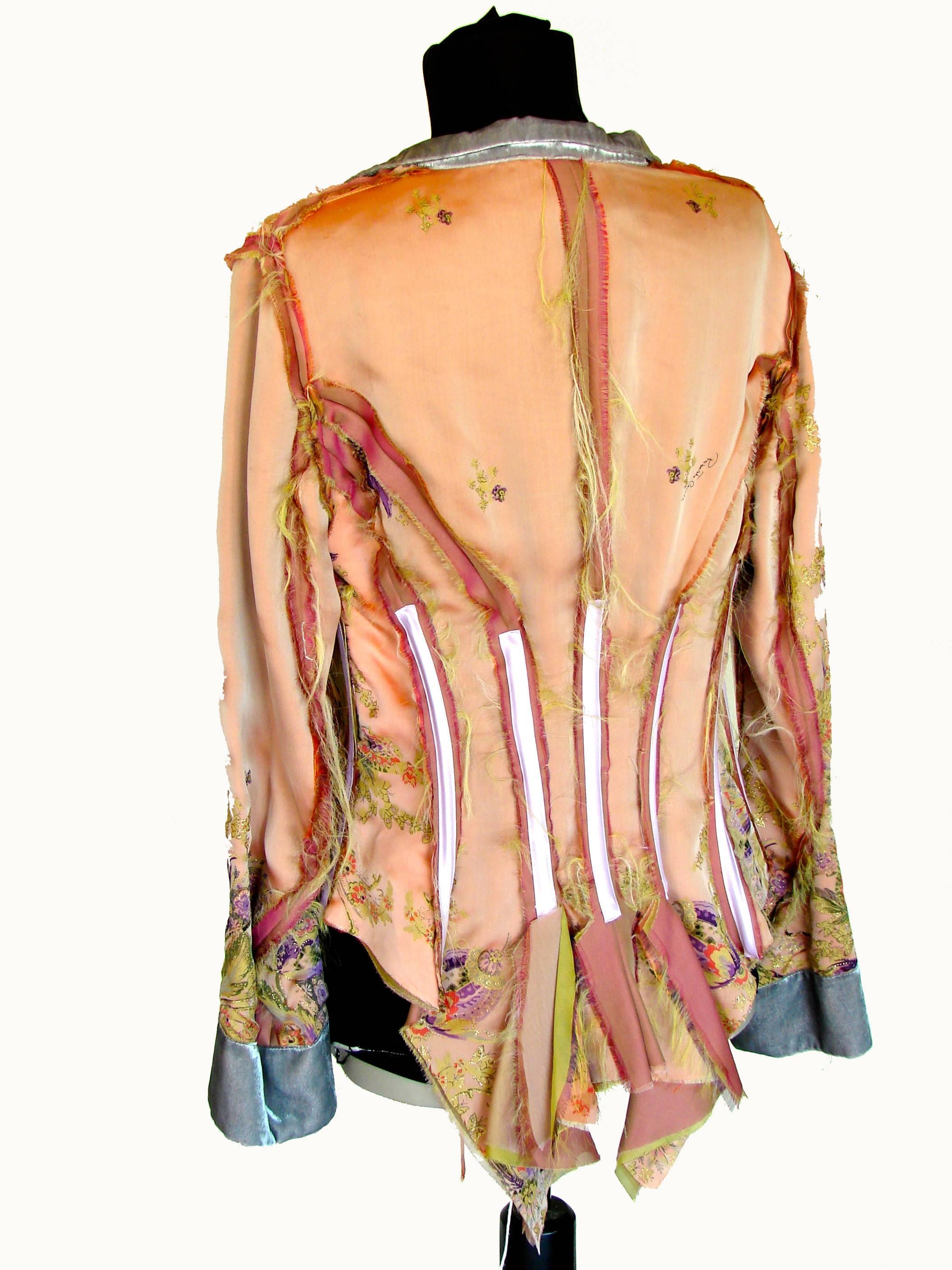 Women's Roberto Cavalli Layered Raw Silk + Velvet Jacket with Boning Detail US 8/10