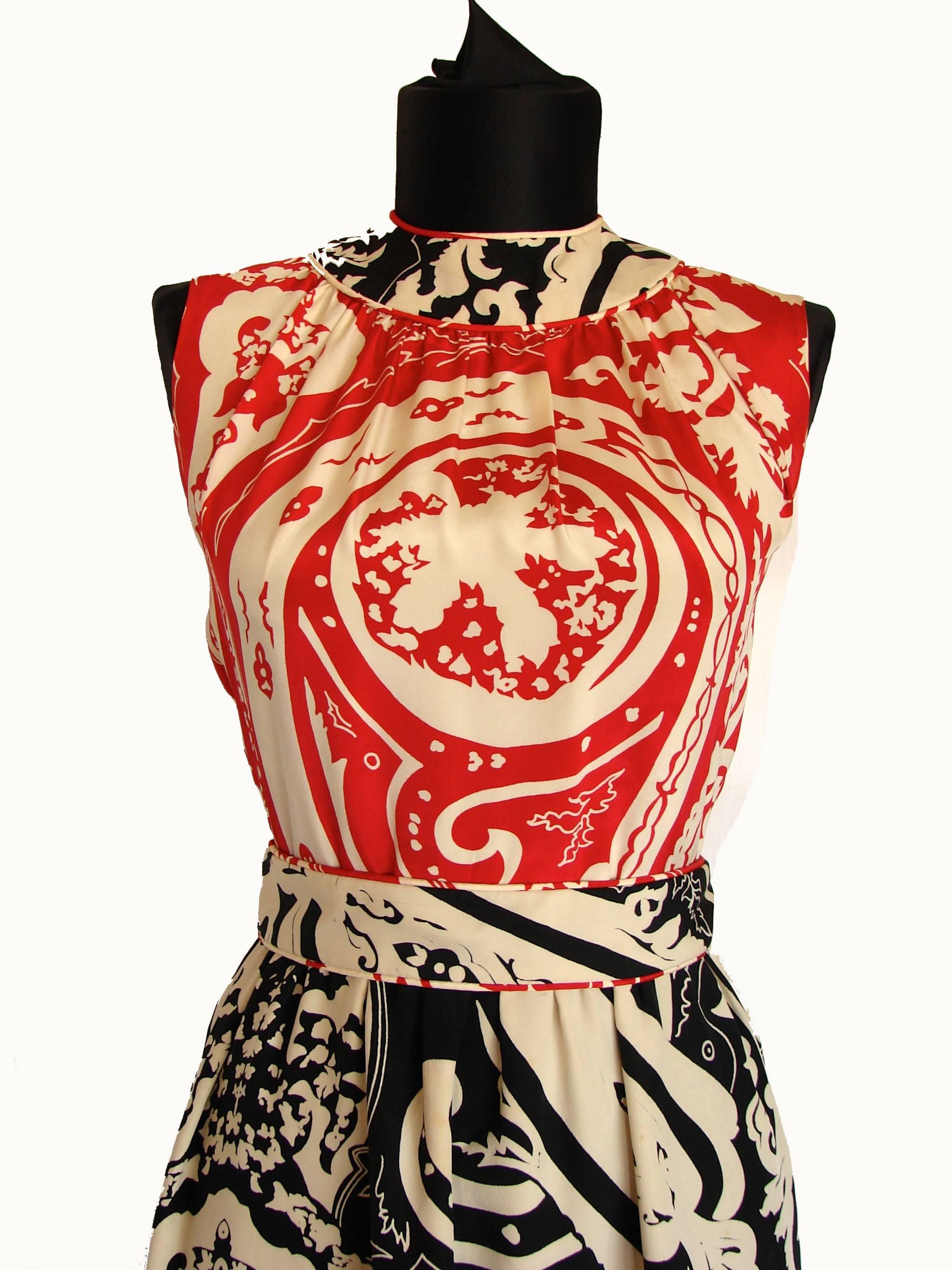 Donald Brooks Asian Influence Silk Dress & Jacket Ensemble Montaldo's 1960s S In Good Condition In Port Saint Lucie, FL