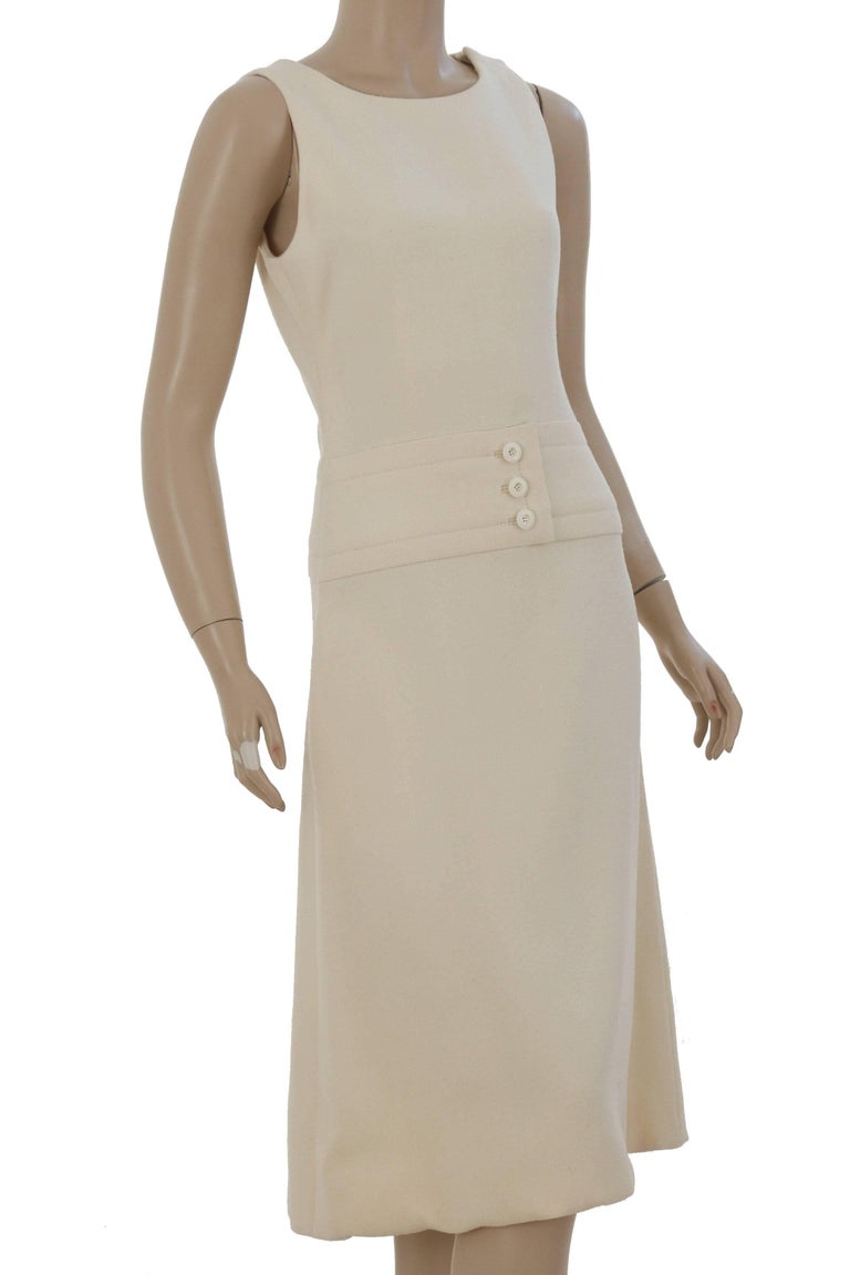 Galanos Minimalist Cream Wool Dress and Cropped Jacket Ensemble 2pc Set