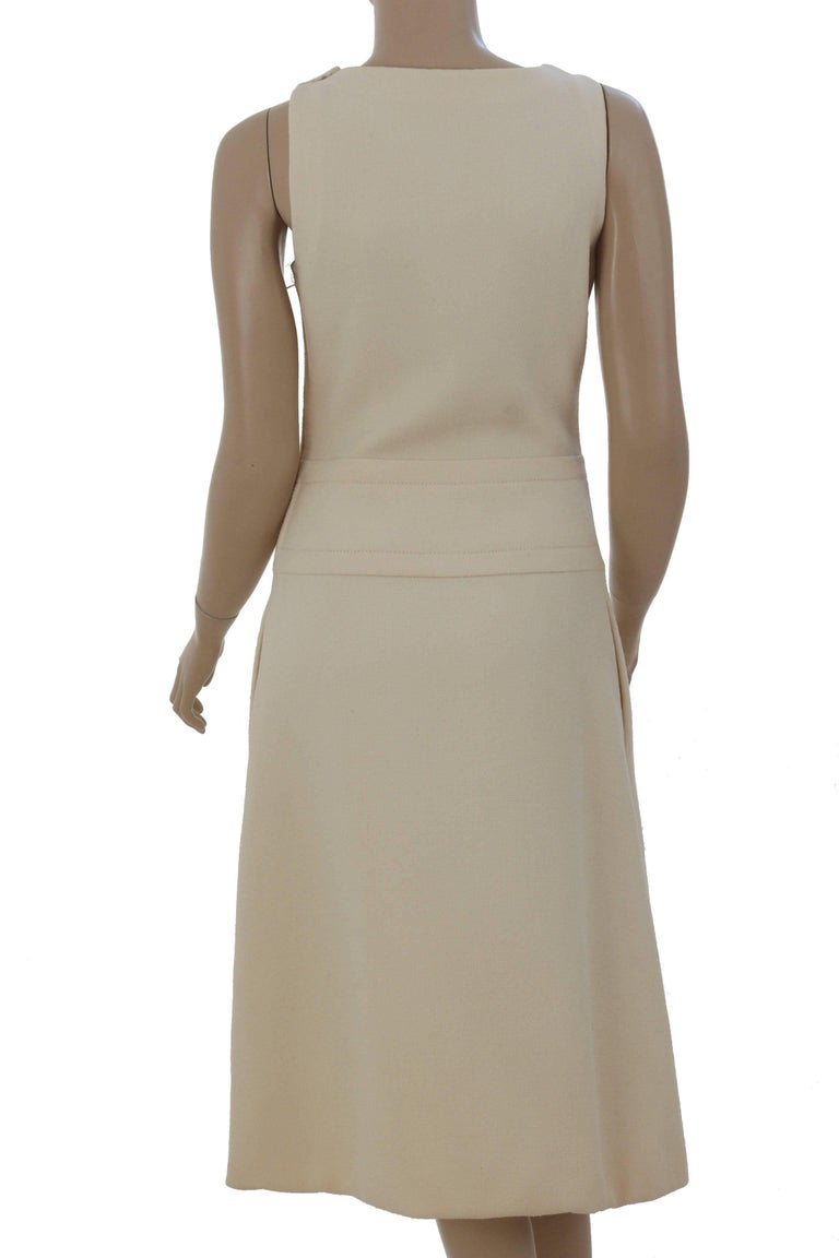 Galanos Minimalist Cream Wool Dress and Cropped Jacket Ensemble 2pc Set