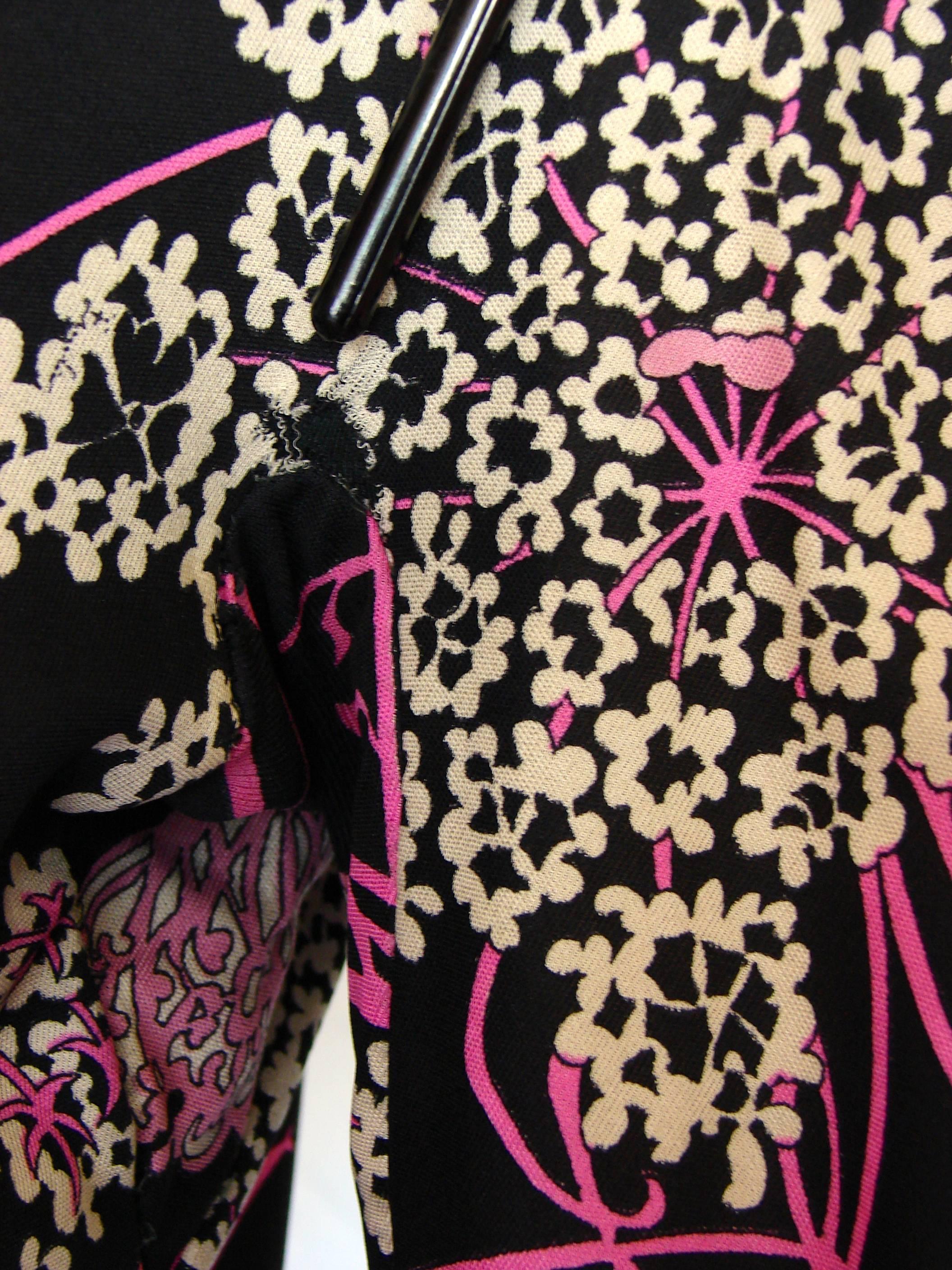 Emilio Pucci Vivid Black, Pink + White Silk Jersey Palazzo Pant Jumpsuit 1960s  2