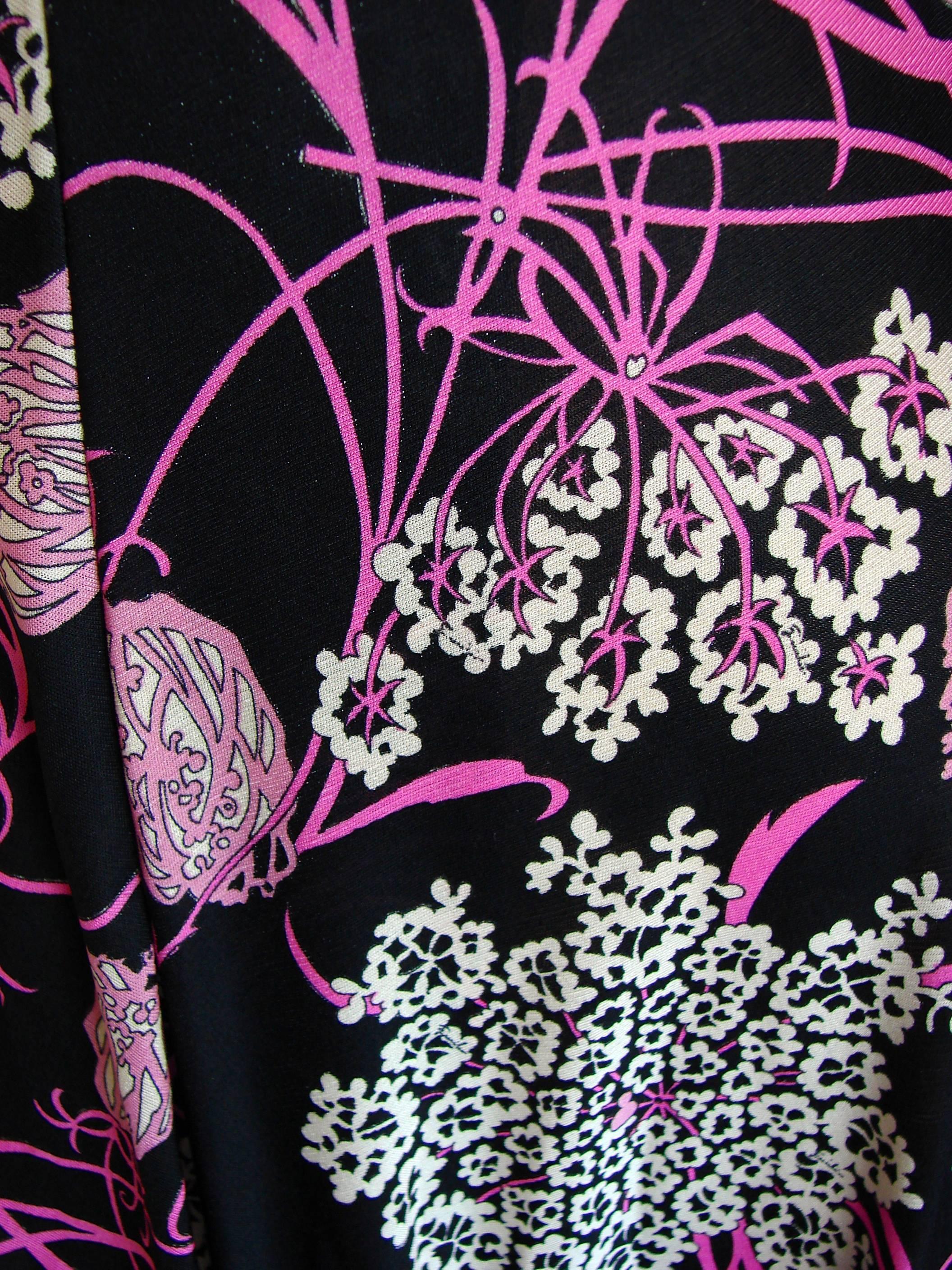 Emilio Pucci Vivid Black, Pink + White Silk Jersey Palazzo Pant Jumpsuit 1960s  1