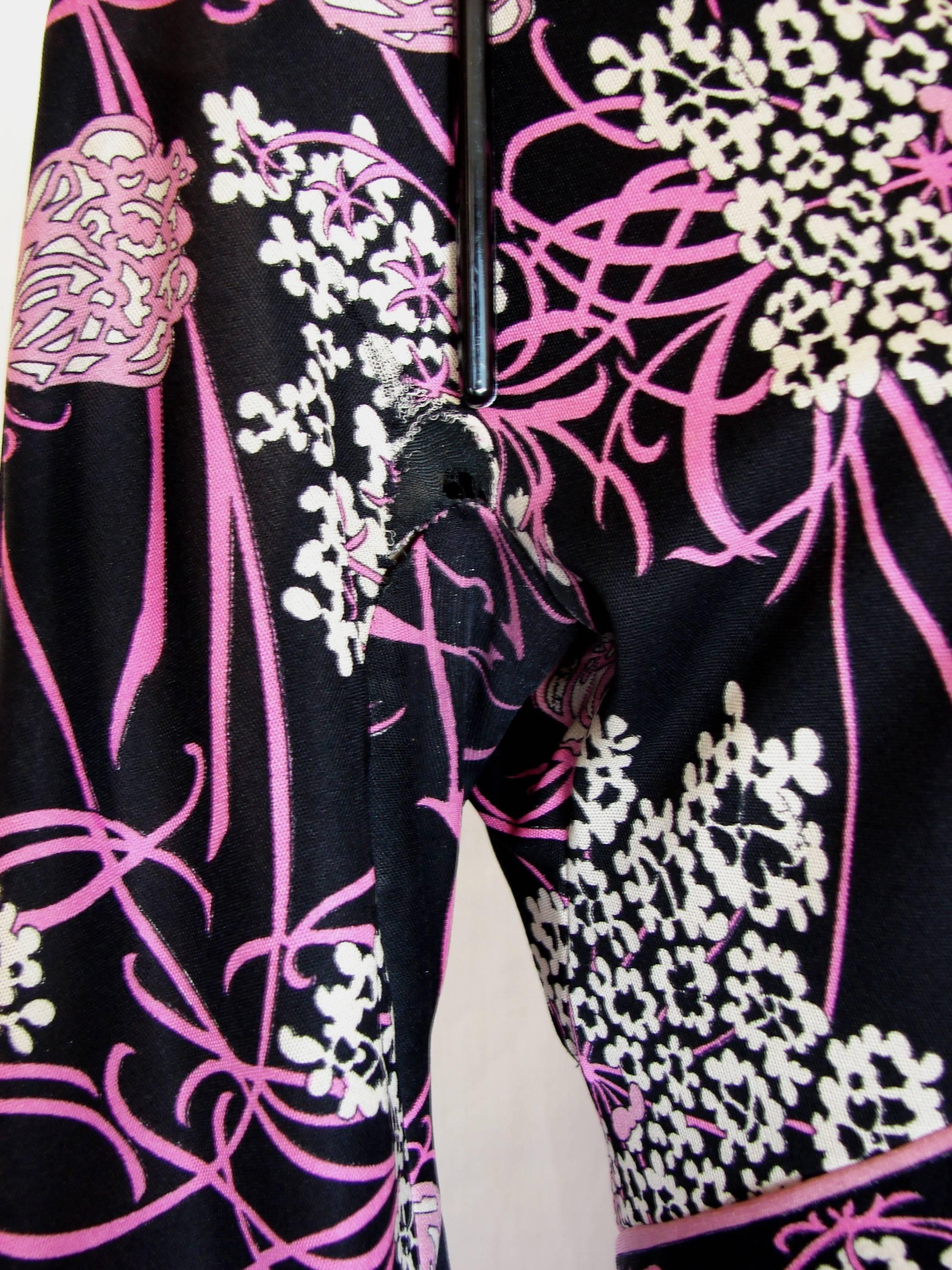 Emilio Pucci Vivid Black, Pink + White Silk Jersey Palazzo Pant Jumpsuit 1960s  3