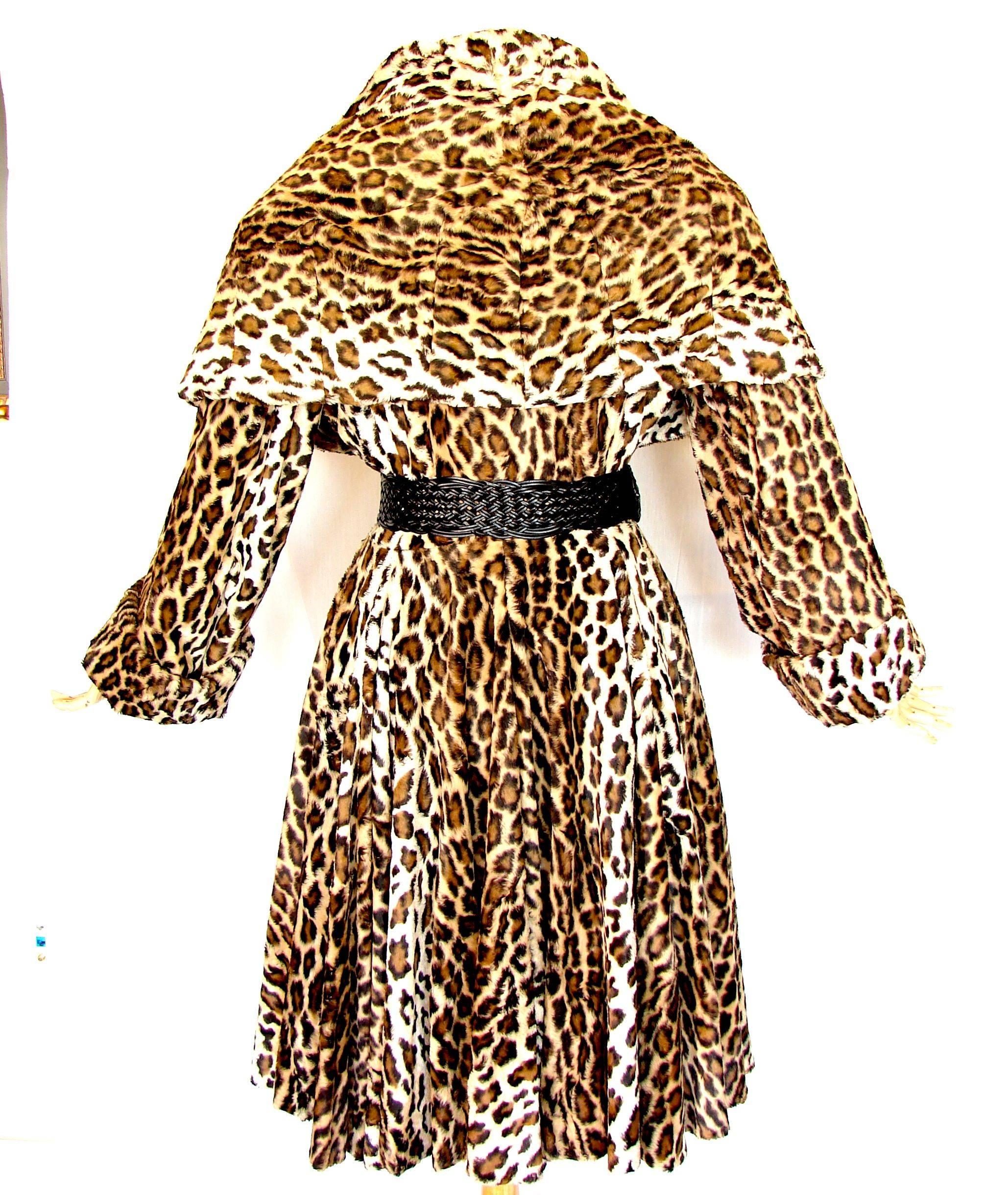 OMO Norma Kamali Fabulous Faux Leopard Coat with Huge Shawl Collar 1980s Sz S 1