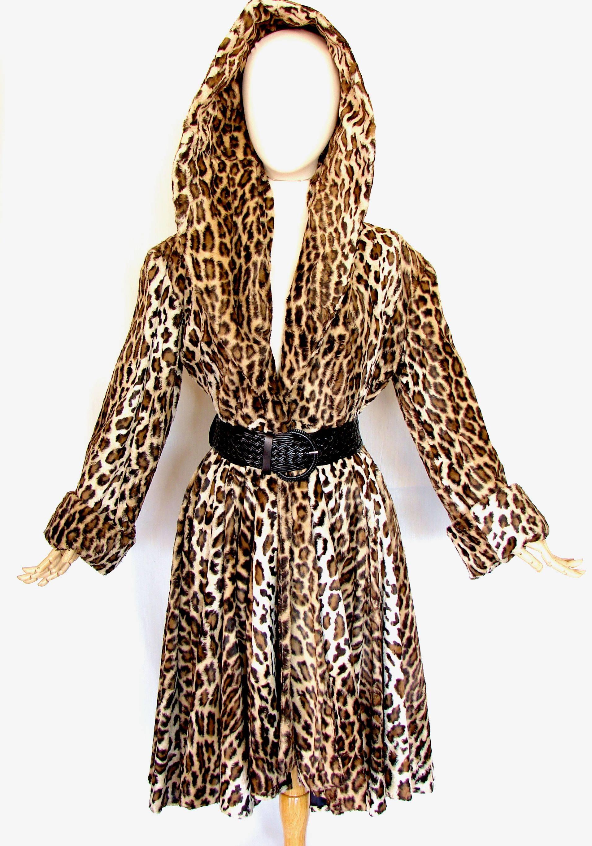 OMO Norma Kamali Fabulous Faux Leopard Coat with Huge Shawl Collar 1980s Sz S 2