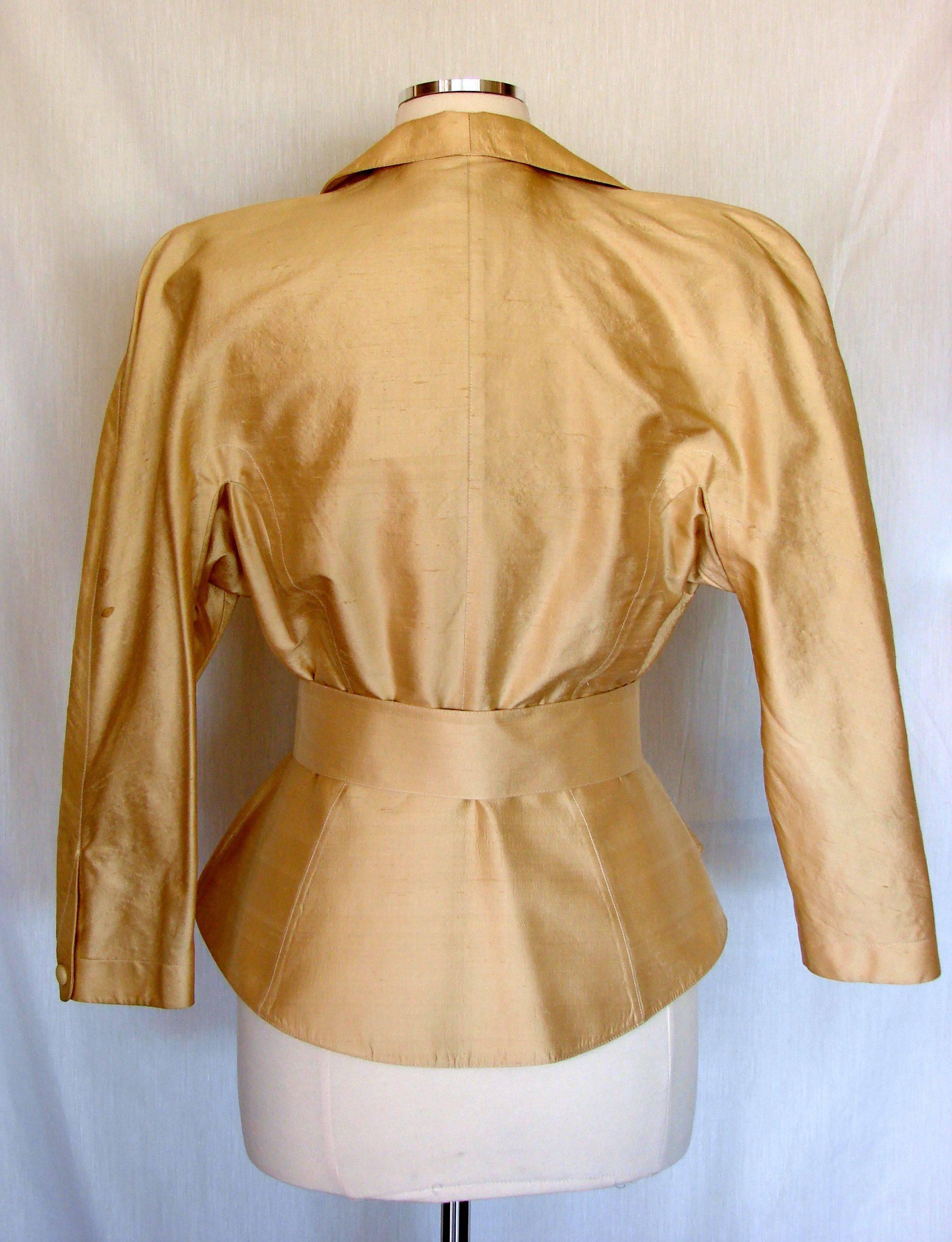 Women's Thierry Mugler Paris Sculptural Gold Doupioni Silk Jacket + Belt Set Size 40 198