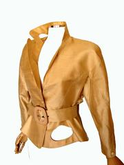 Thierry Mugler Paris Skulpturale Gold Doupioni Seidenjacke + Gürtel-Set Größe 40 198