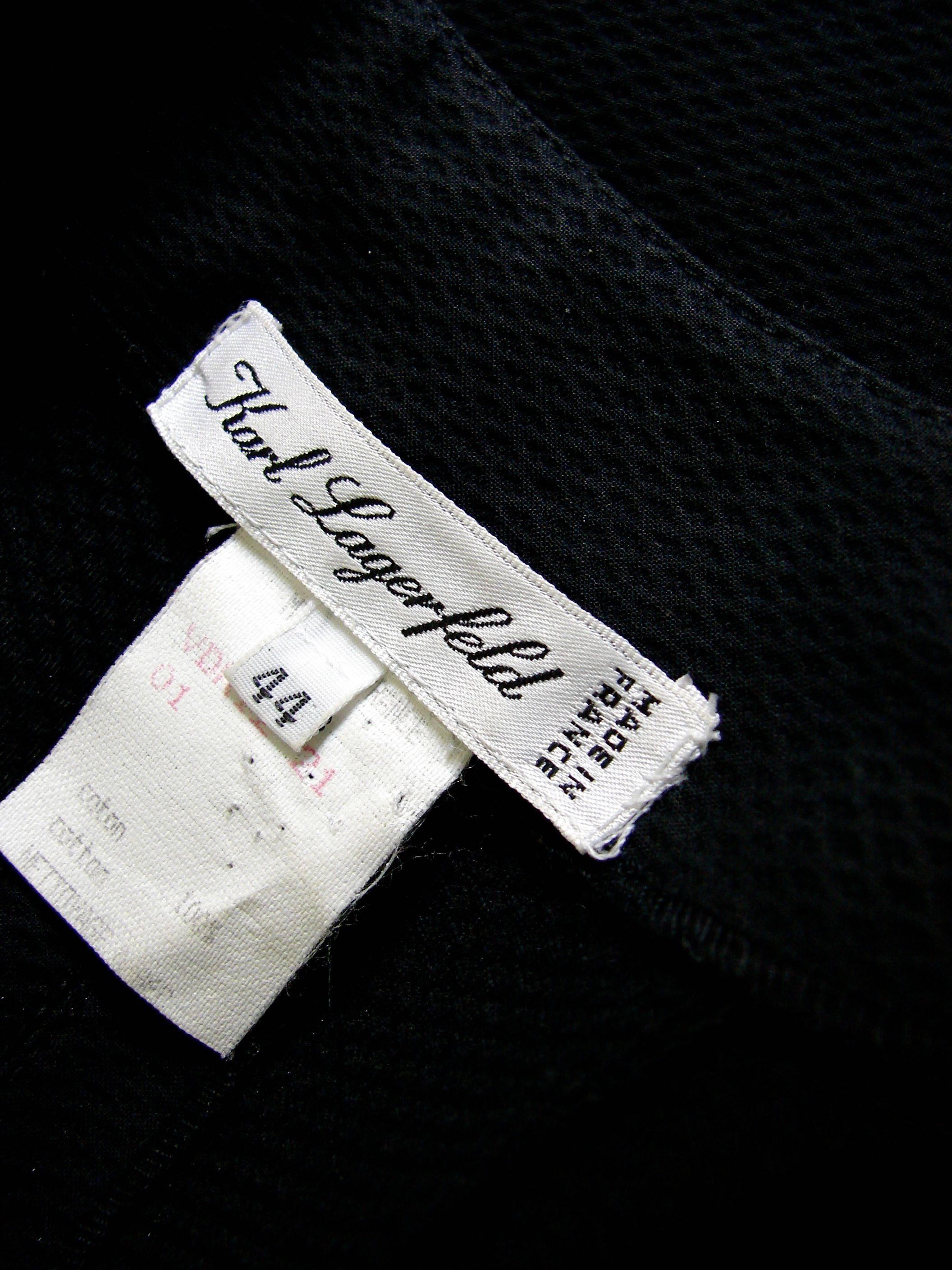 Karl Lagerfeld Black Dress Waffle Texture Cotton Sz 44 Vintage  3