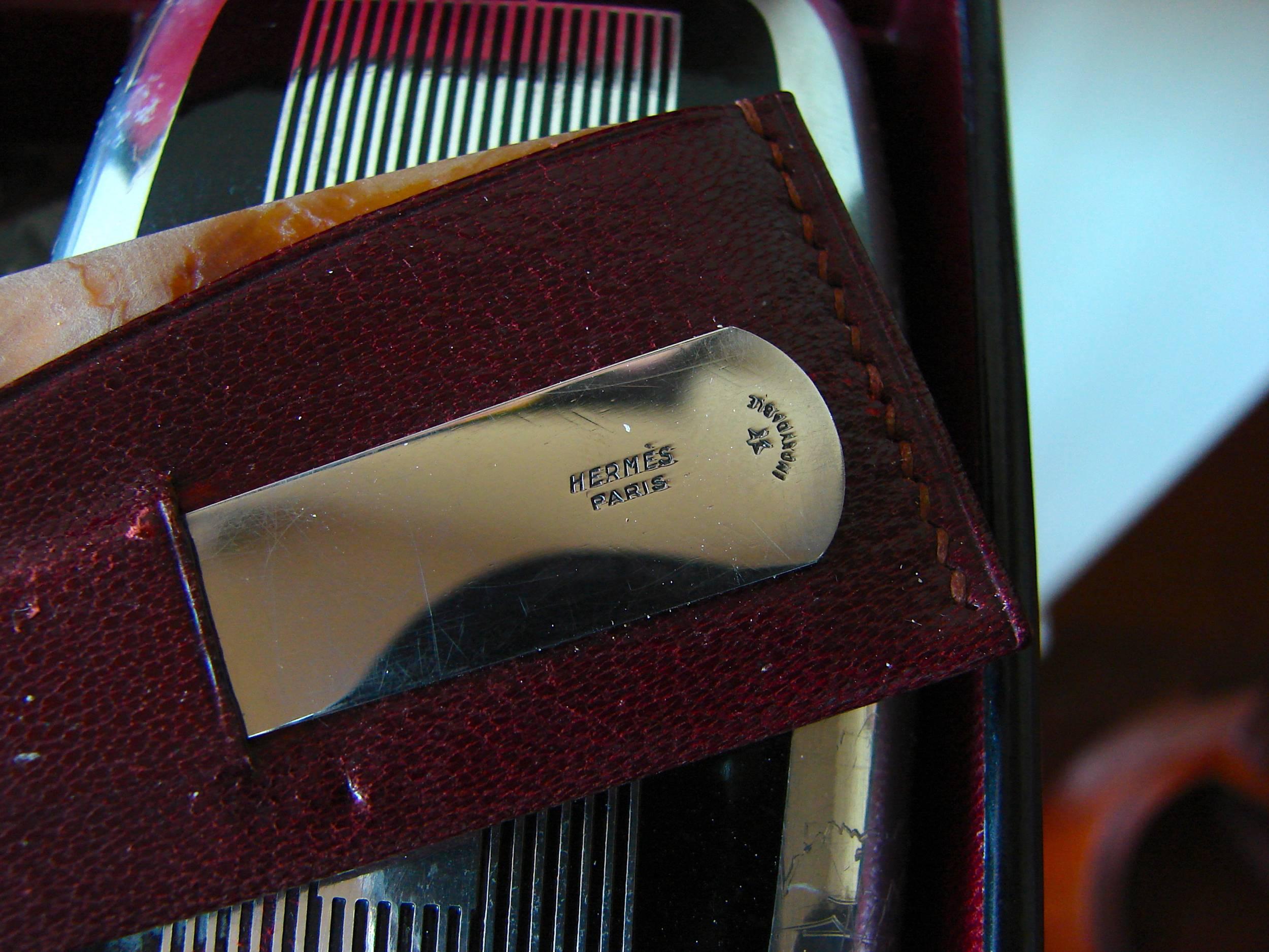 Red Exquisite Hermes Paris Black Box Leather Toiletry Case Grooming Kit 1930s