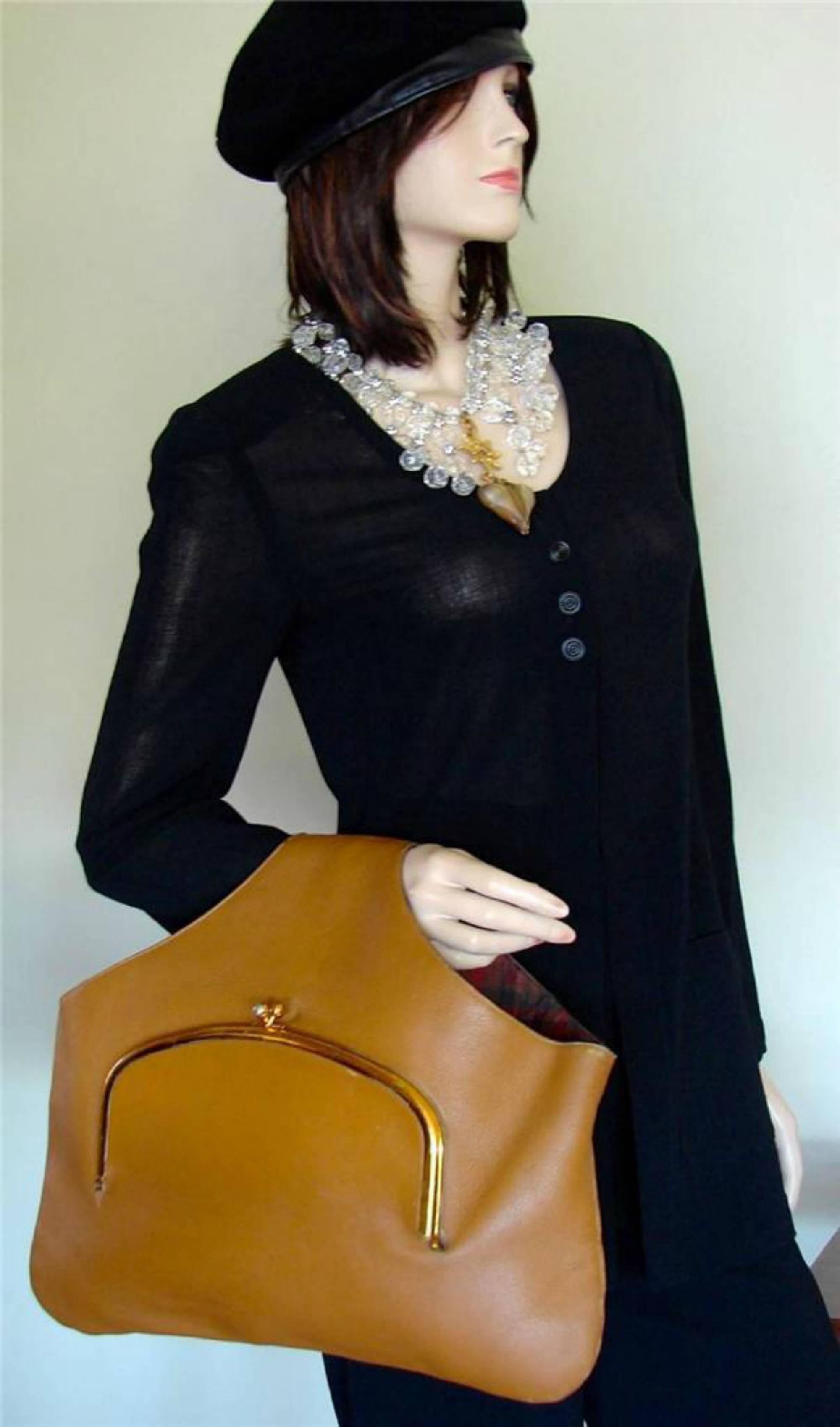 Rare Bonnie Cashin for Coach Large Kisslock Tote Bag NYC British Tan Leather 60s 2
