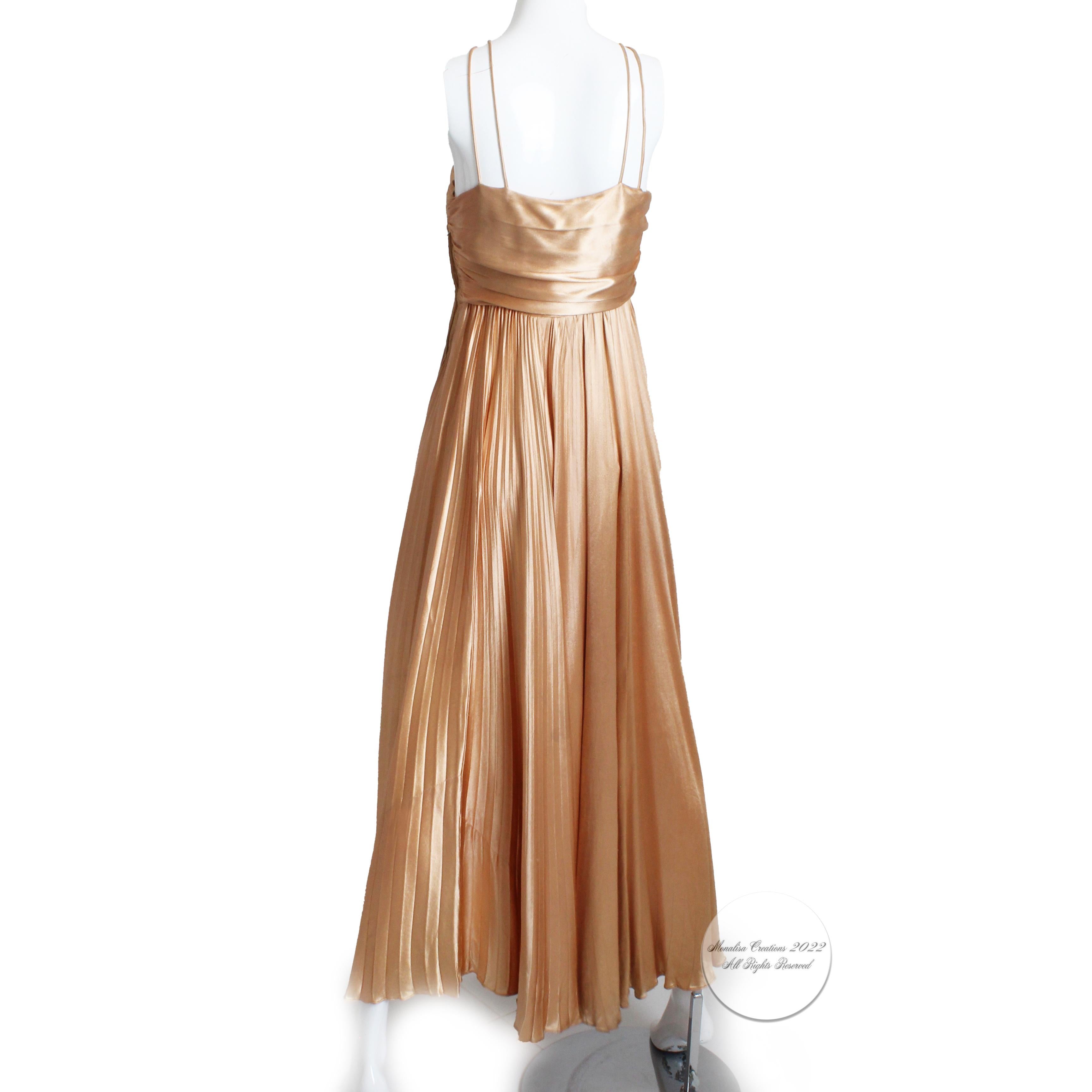 Women's Vintage 40s Evening Gown Pleated Long Satin Goddess Dress Glamorous Rare