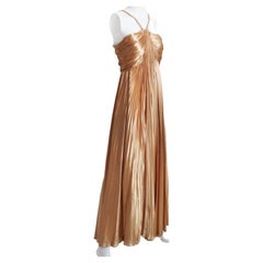Vintage 40s Evening Gown Pleated Long Satin Goddess Dress Glamorous Rare