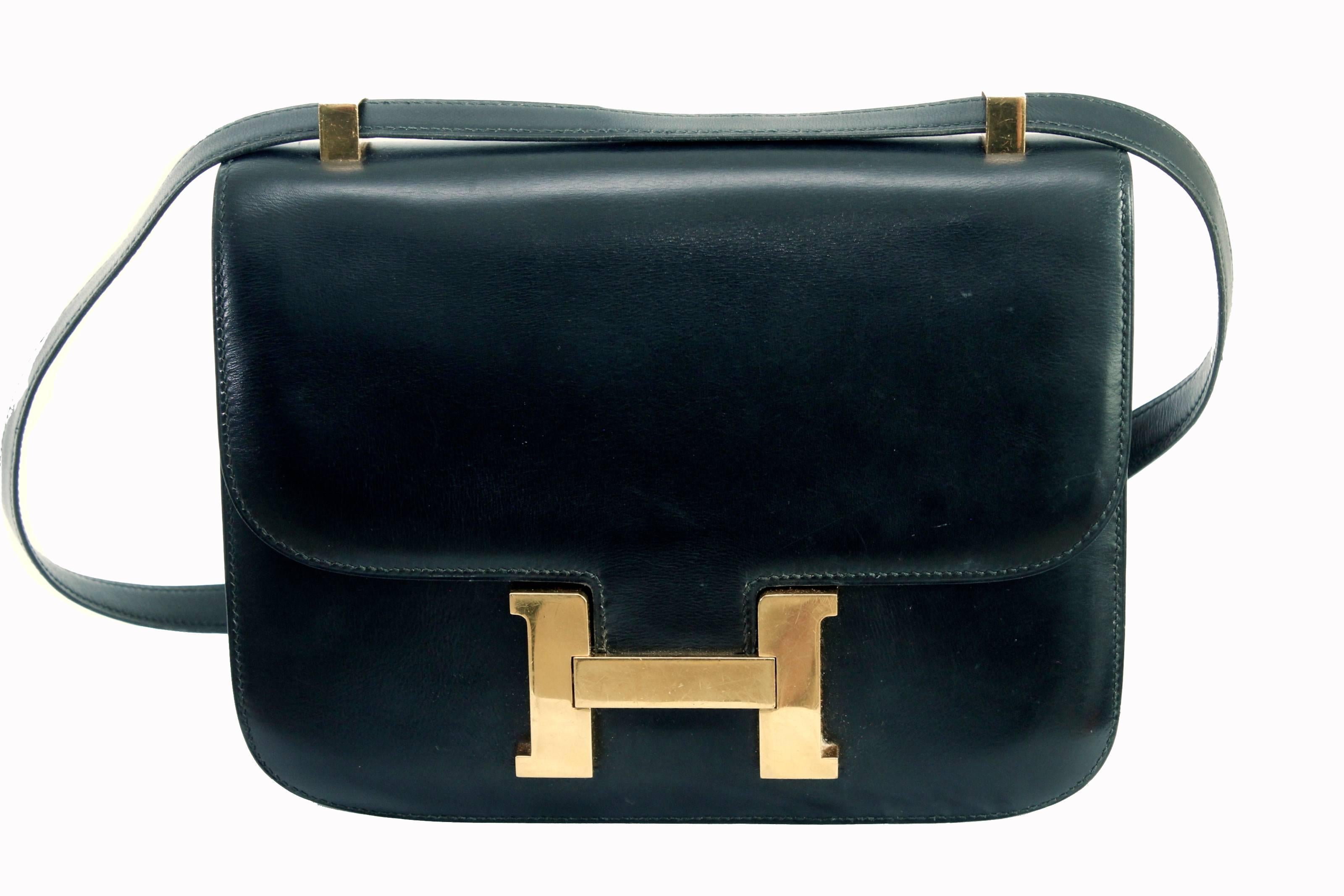 Iconic Hermes Constance Bag Black Box Leather Gold Hardware 23cm 1989 In Excellent Condition In Port Saint Lucie, FL
