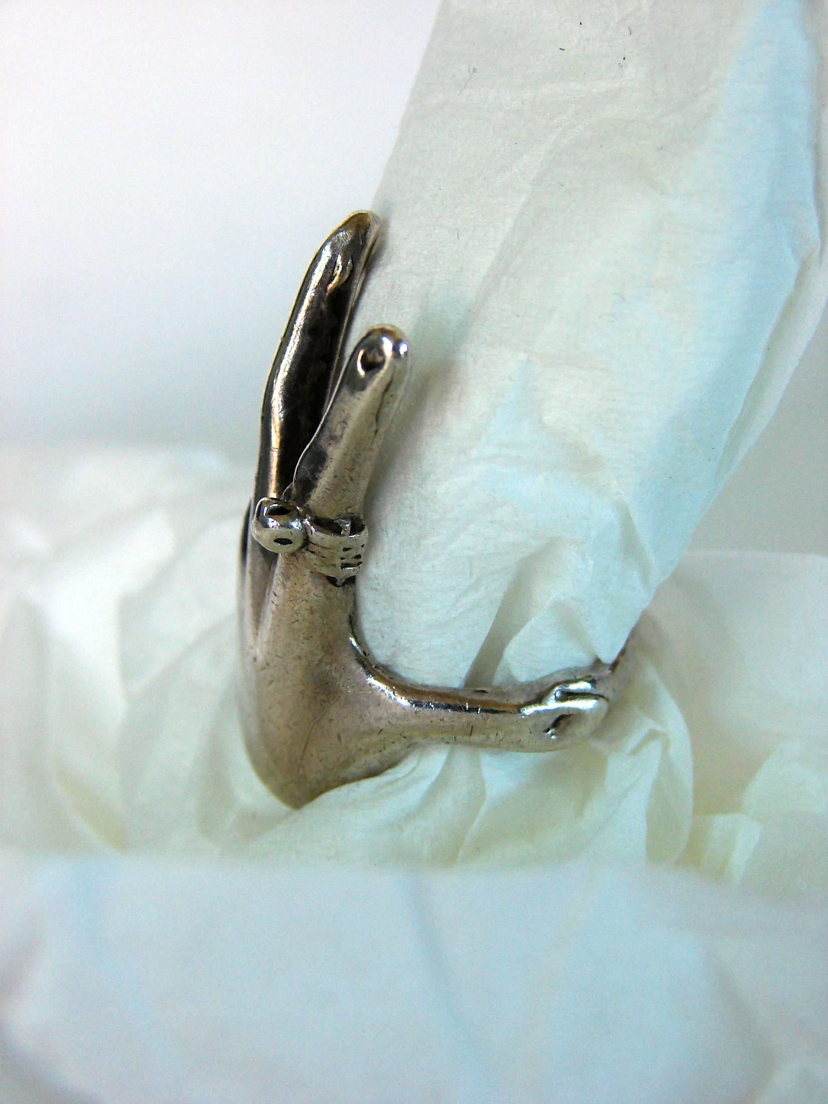 One of a Kind Large Sterling Silver Hand Ring Custom Statement Piece Sz 8 1970s In Excellent Condition In Port Saint Lucie, FL