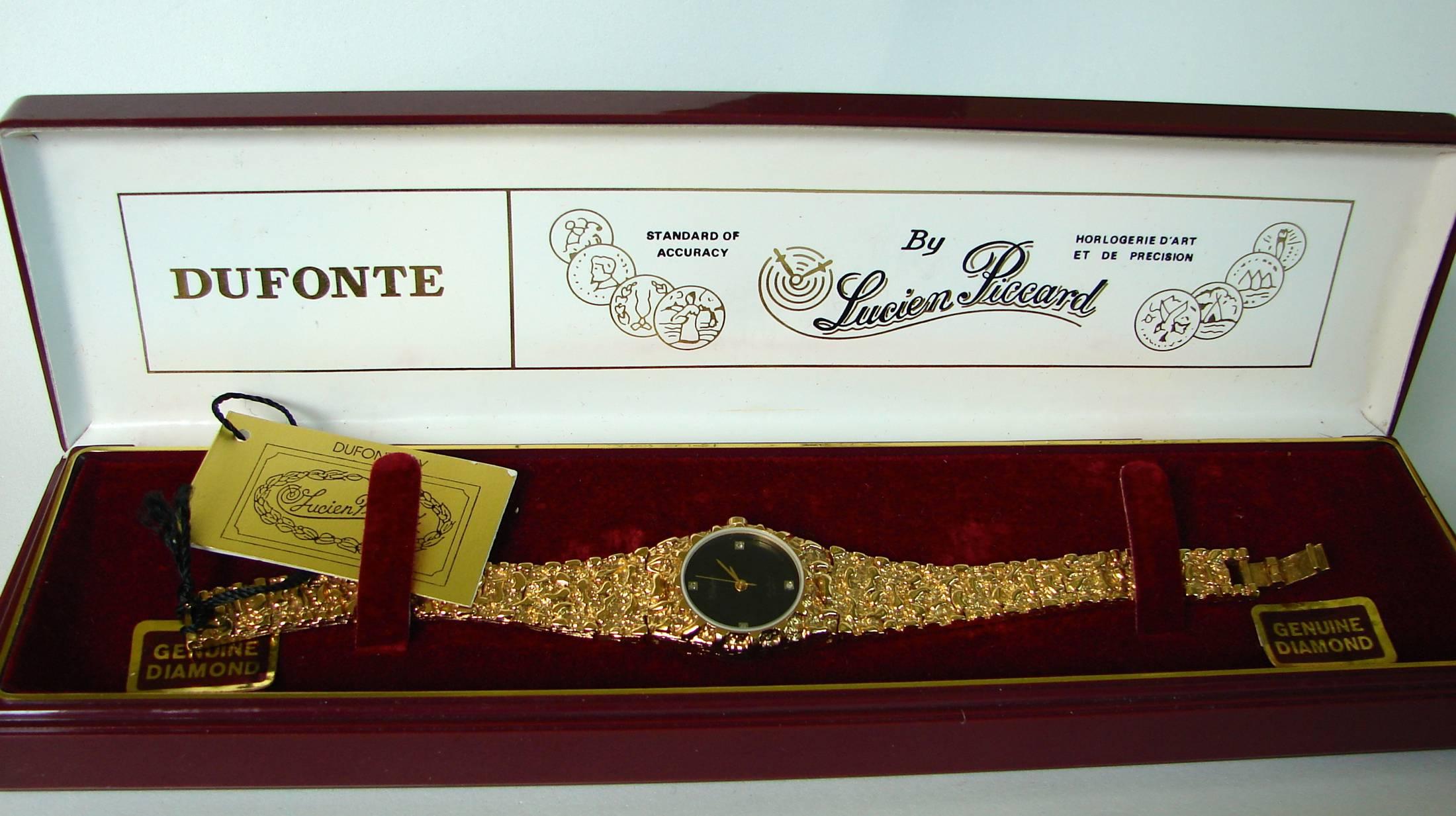 Women's Lucien Piccard DUFONTE Ladies Quartz Watch Gold with Diamonds Dead Stock New 