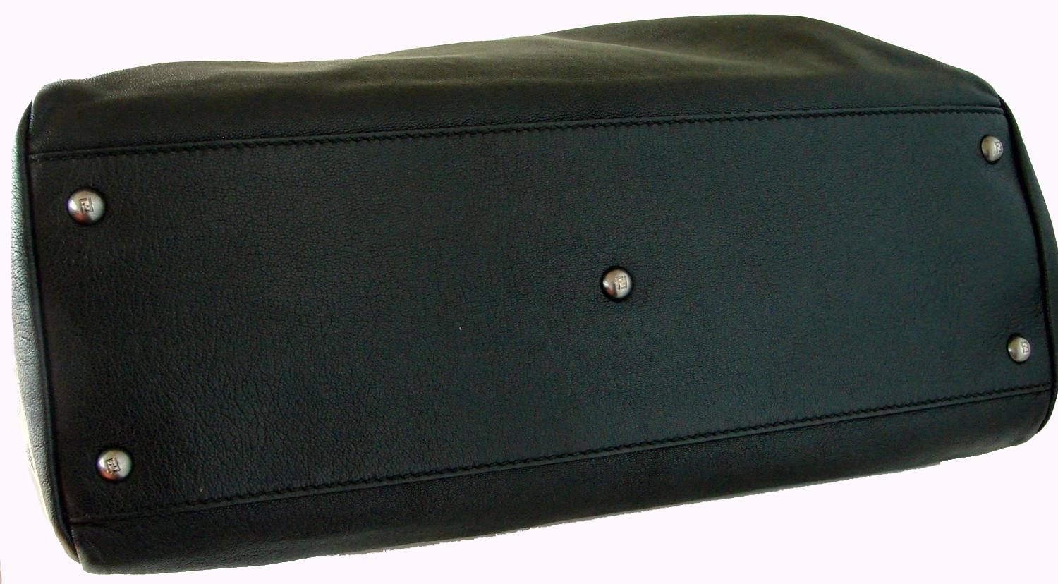 Iconic Fendi Large Black Leather Peekaboo Bag Tote Satchel with Zucca Lining 1