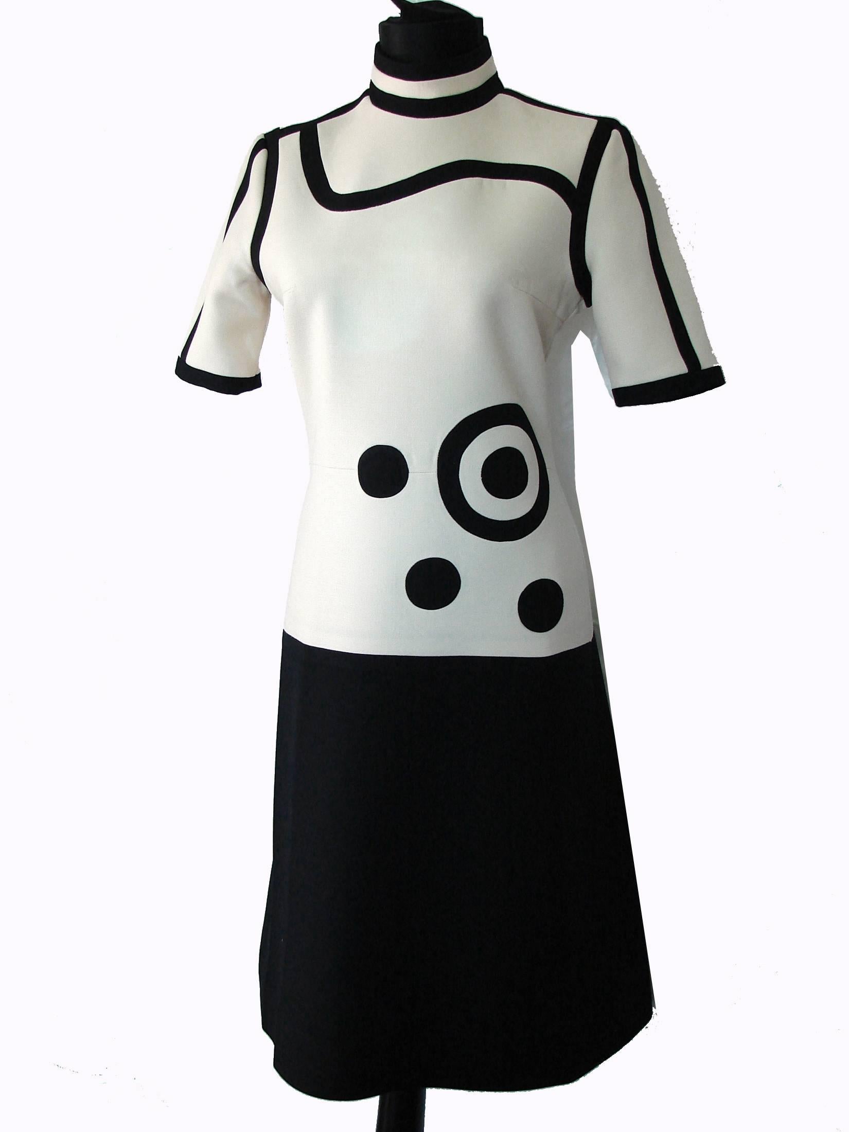 Gray Louis Feraud Dress Rare Mod Graphic Abstract Op Art Wool 1960s Size 36