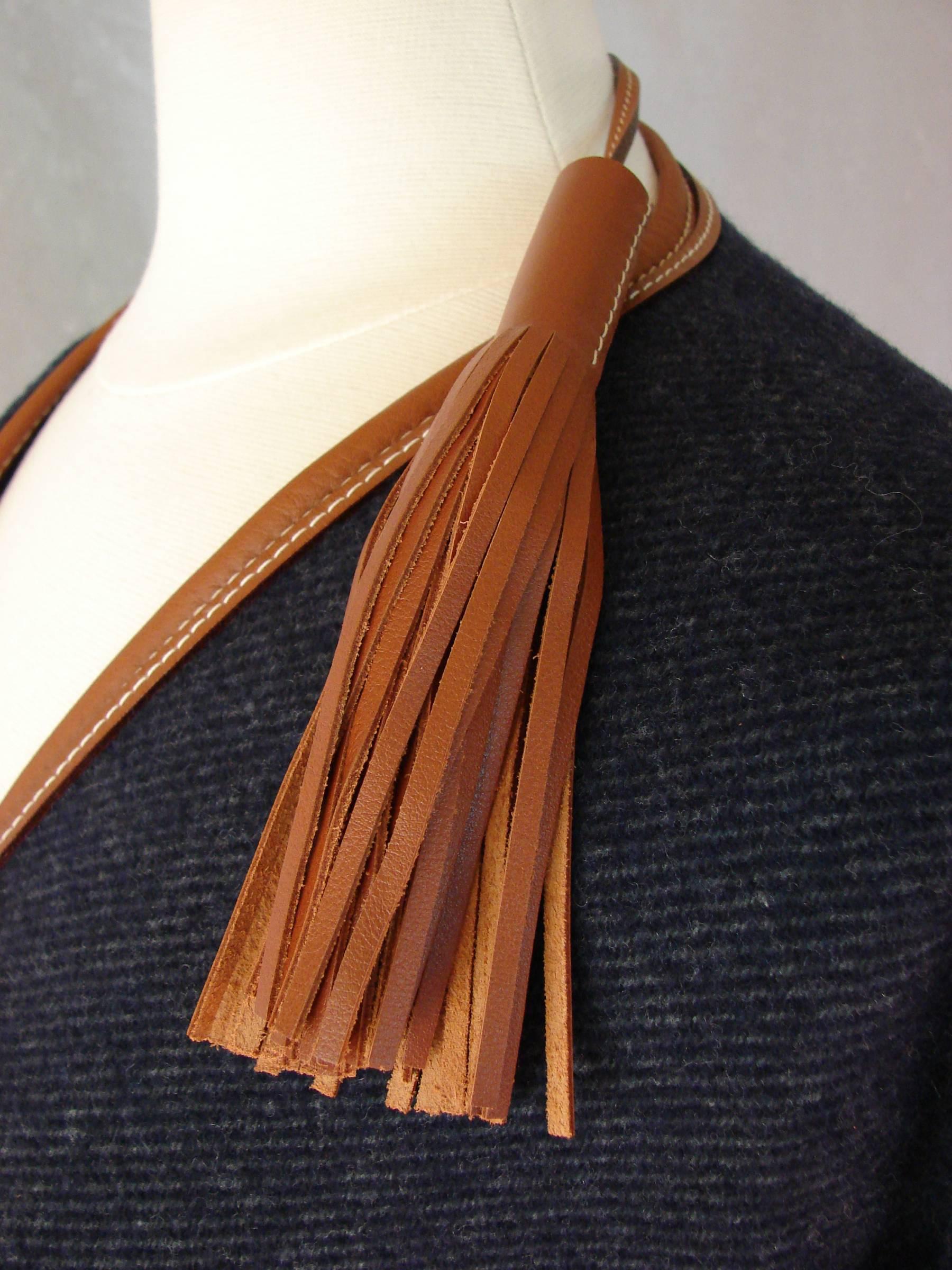 Hermes Cashmere Wool Fringed Rocabar Poncho with Leather Tassels  In New Condition In Port Saint Lucie, FL