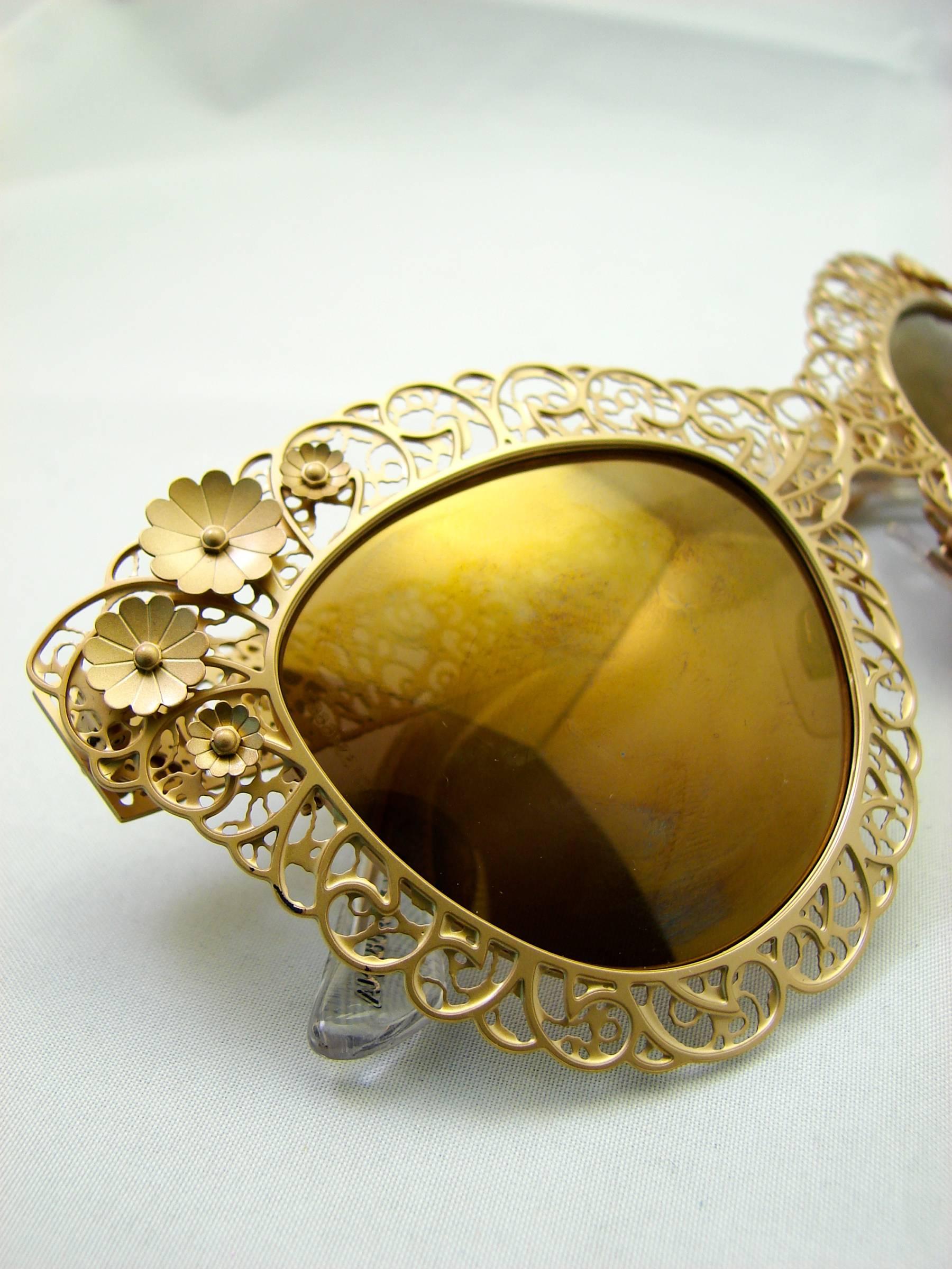 Dolce & Gabbana Dimensional Gold Metal Floral Sunglasses + Case + Paperwork  1