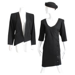 Used Yves Saint Laurent Dress and Jacket 2pc Set Black Wool YSL Rive Gauche 90s Sz 40