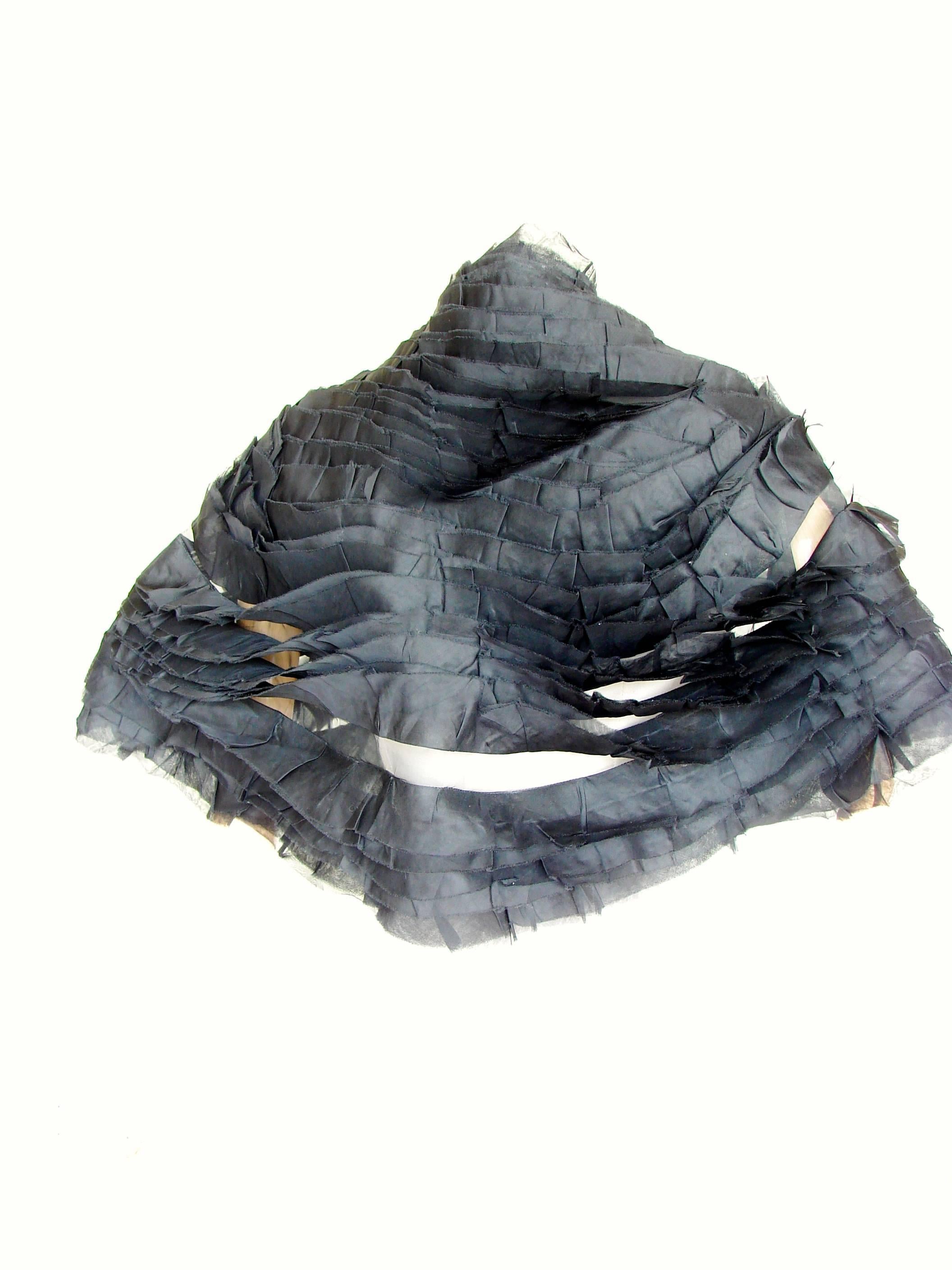 Giorgio Armani Attr. Black Shawl Ruffle Silk Panel Evening Wrap 90s One Size  1