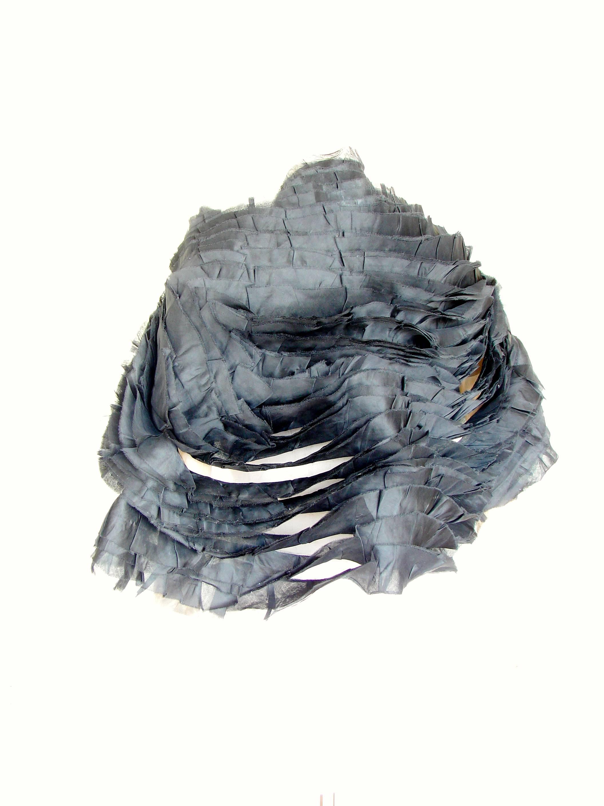 Giorgio Armani Attr. Black Shawl Ruffle Silk Panel Evening Wrap 90s One Size  2
