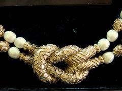 Mary McFadden Etruscan Necklace Faux Pearl Double Strand + Gold Beads + Box 80s