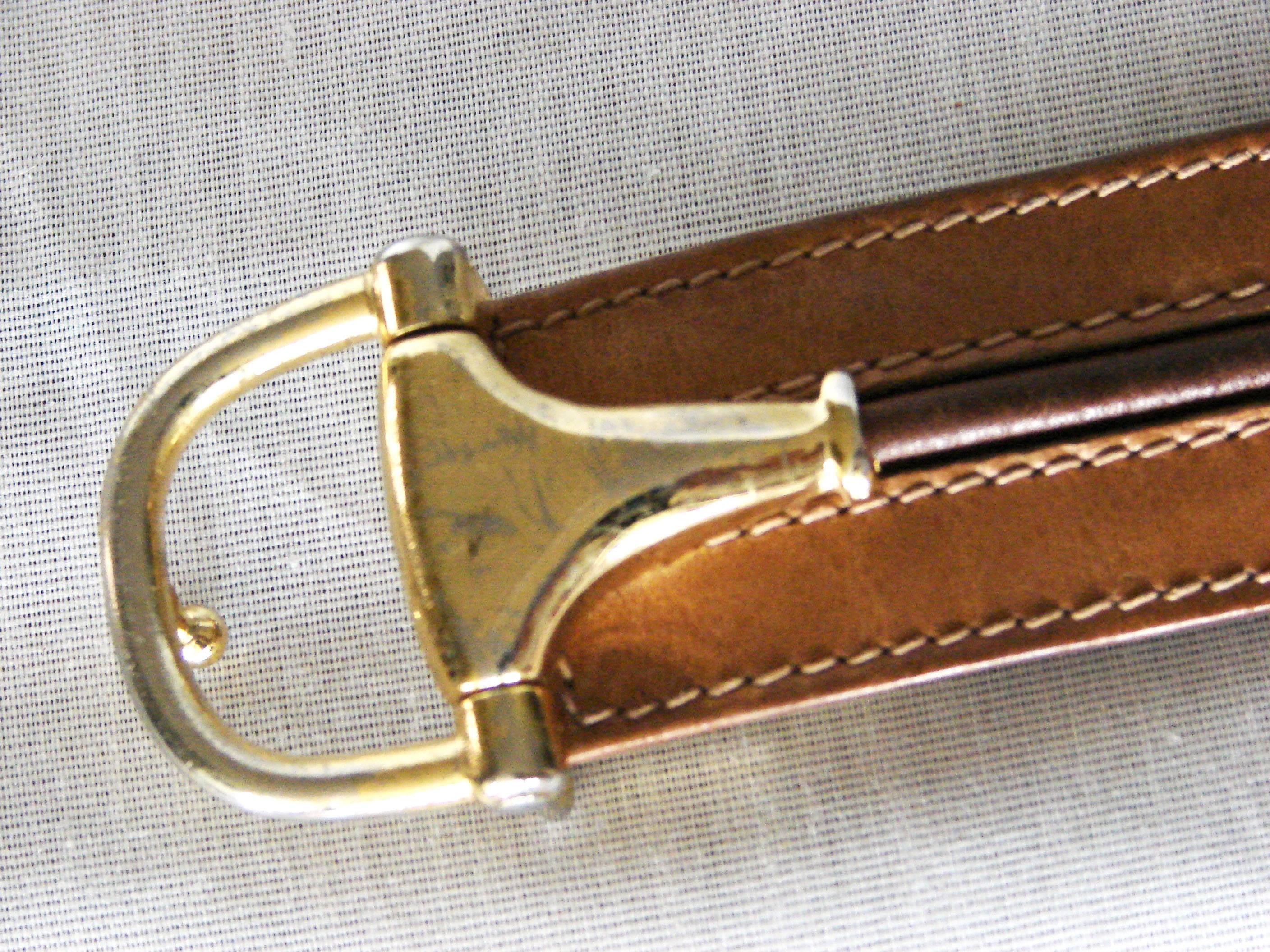 Gucci Tan and Brown Leather Belt with Horse Bit Buckle Size 75 30 1970s 3