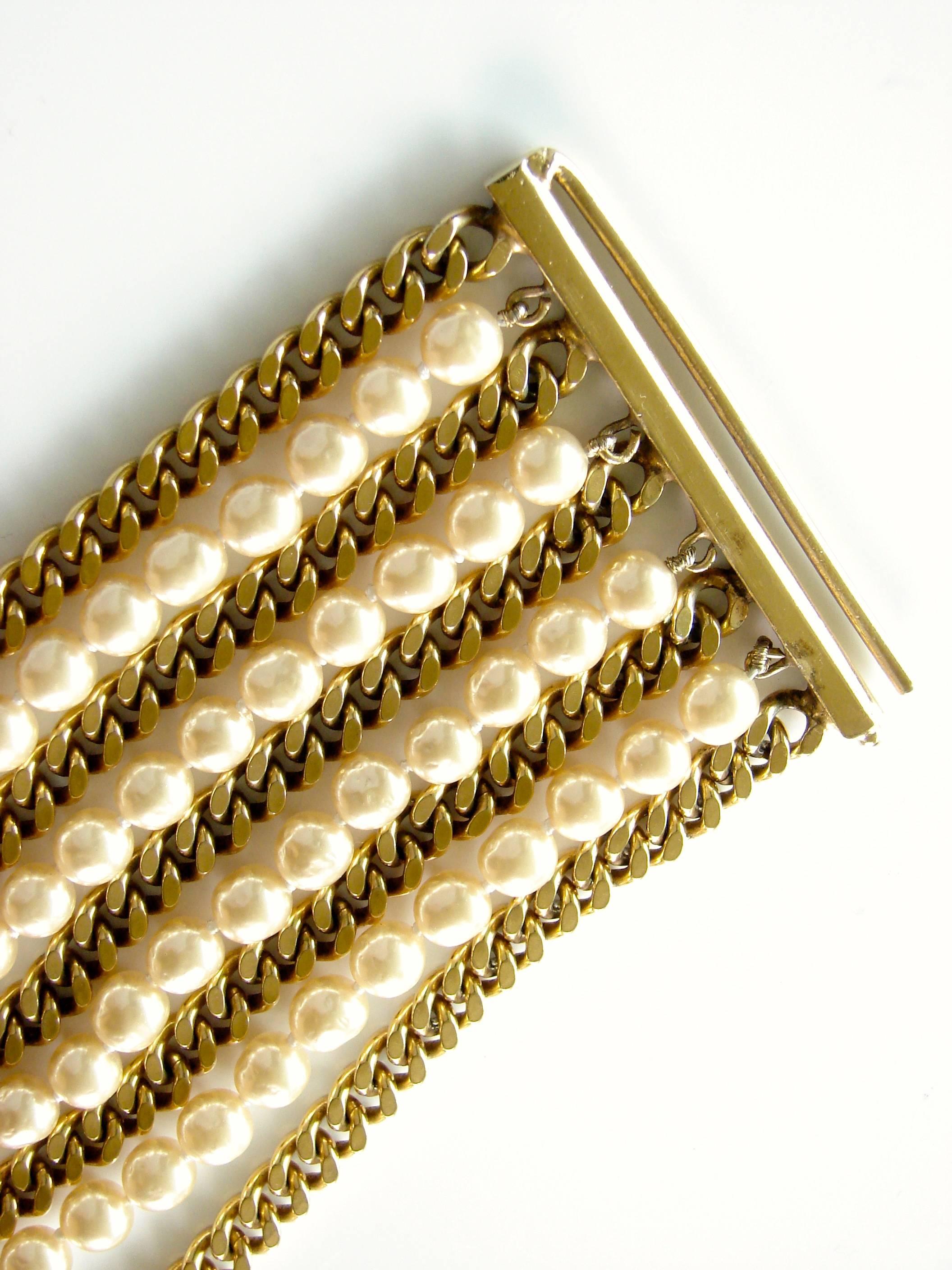Chanel Pearl and Gold Chain Bracelet Rare Multi Strand, 1970s  3