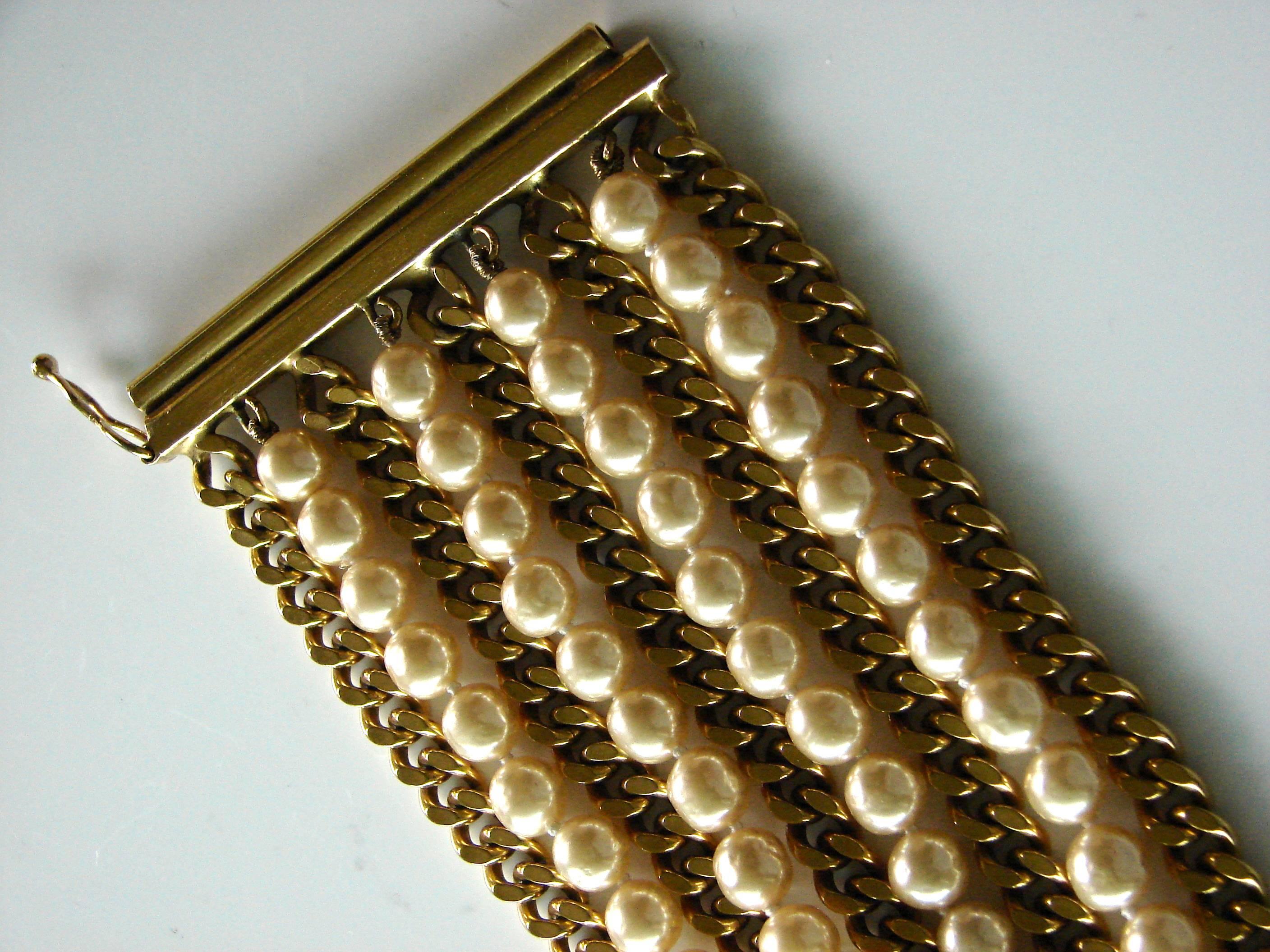 Chanel Pearl and Gold Chain Bracelet Rare Multi Strand, 1970s  4