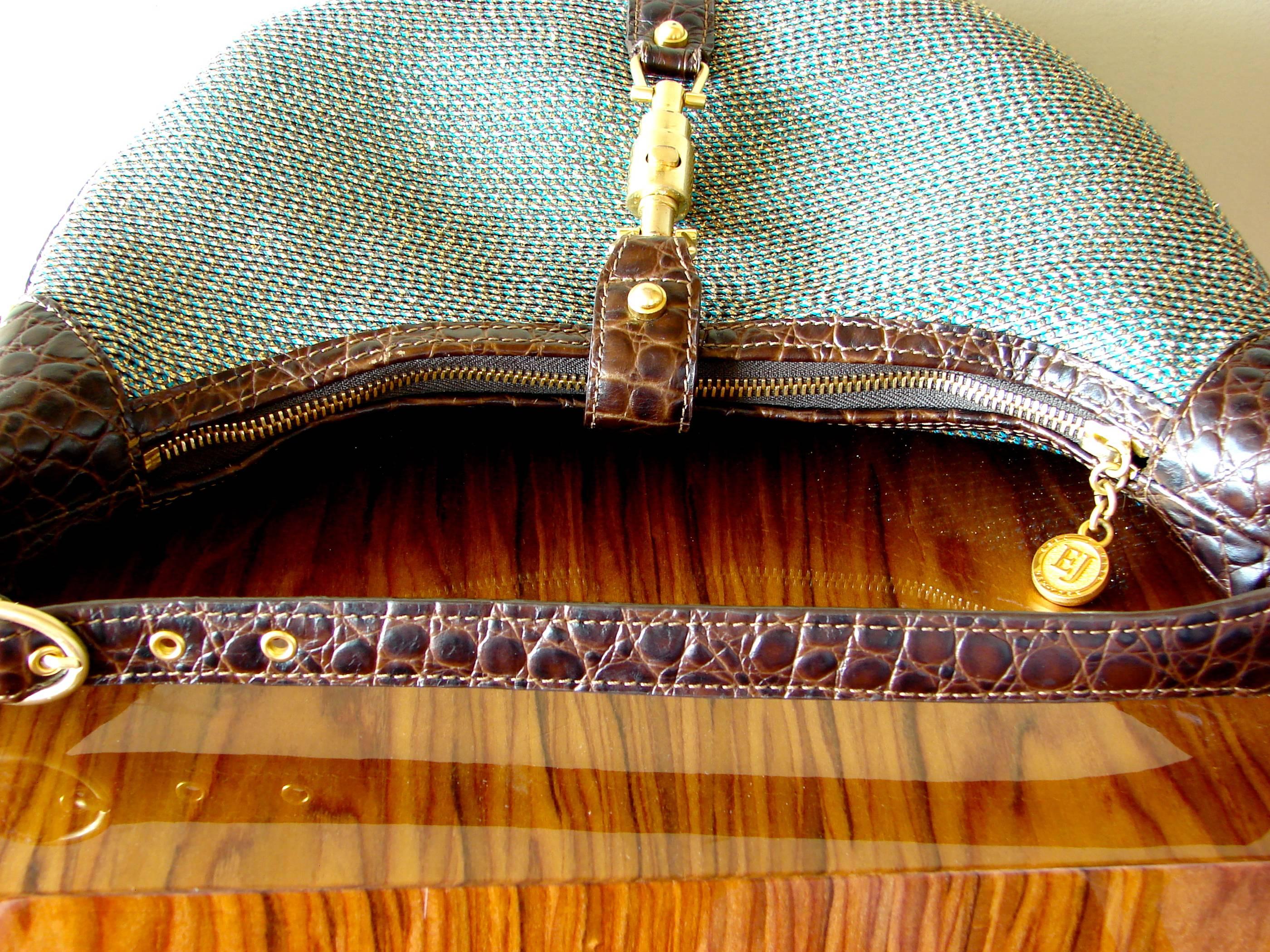 Eric Javits Bag Gold Studded Squishee Hobo with Crocodile Leather Trim + Mirror 1